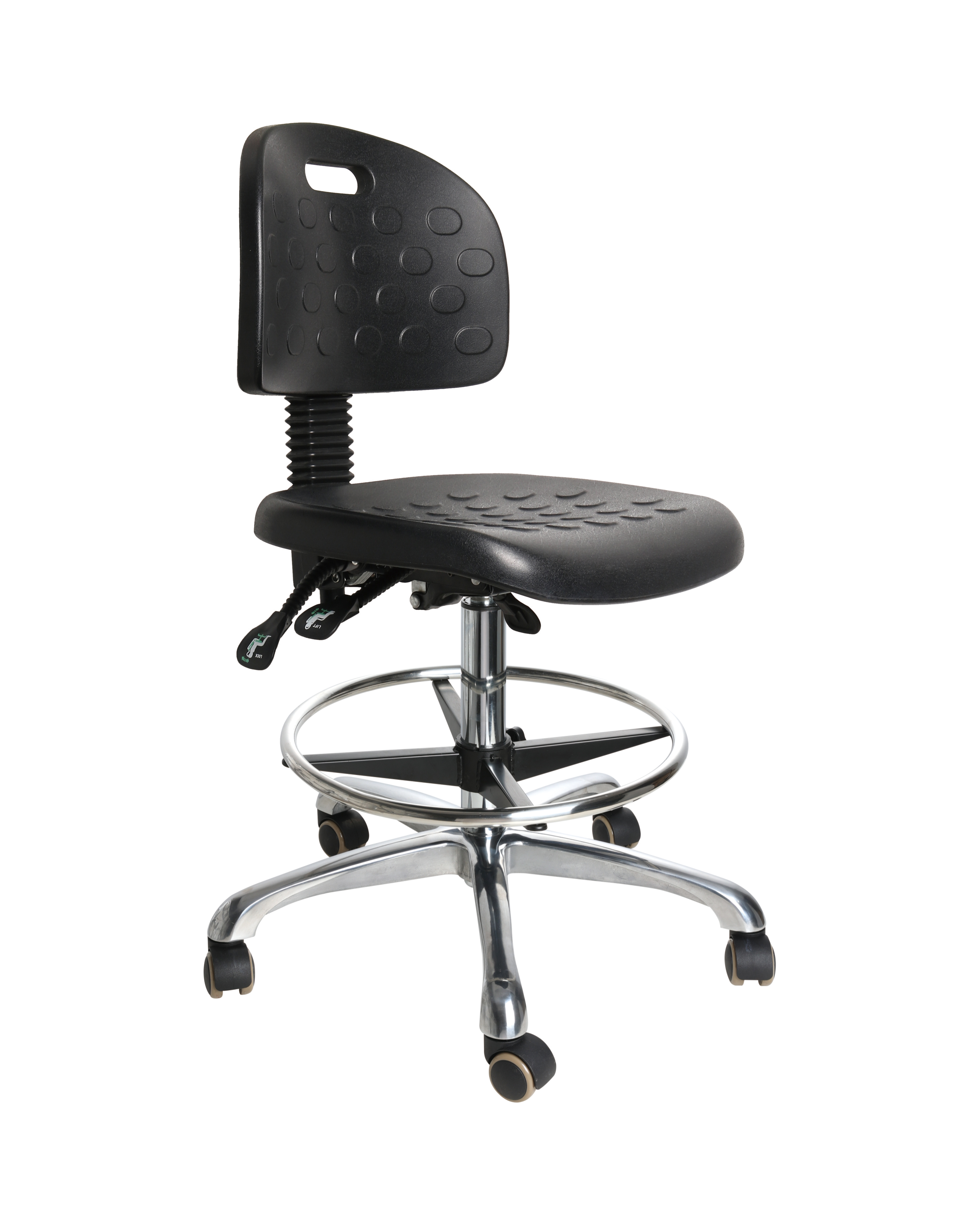 Industrial Polyurethane Modern Seating with Chrome Foot Ring and Casters Adjustable Laboratory Chair