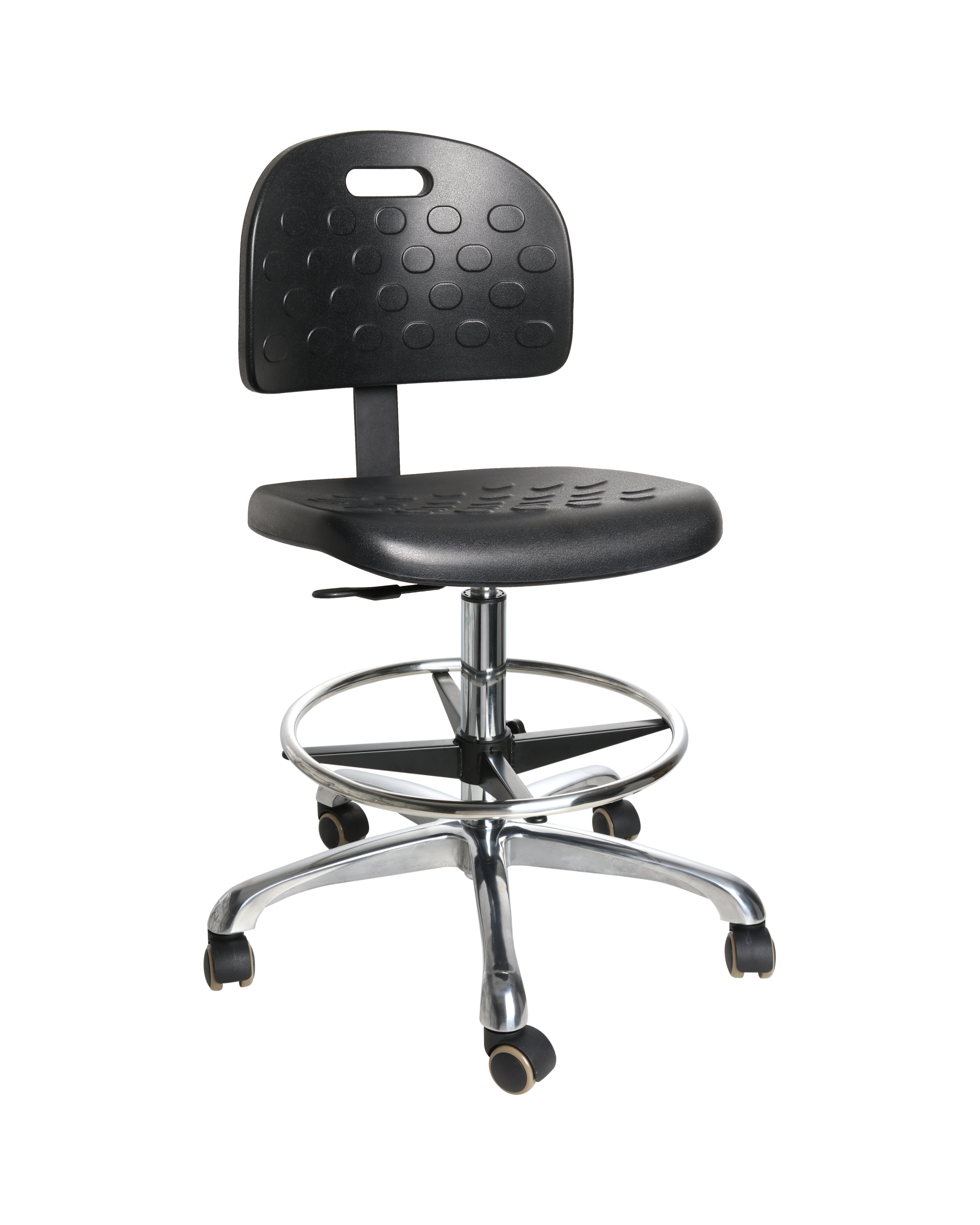 Industrial Polyurethane Modern Seating with Chrome Foot Ring and Casters Adjustable Laboratory Chair