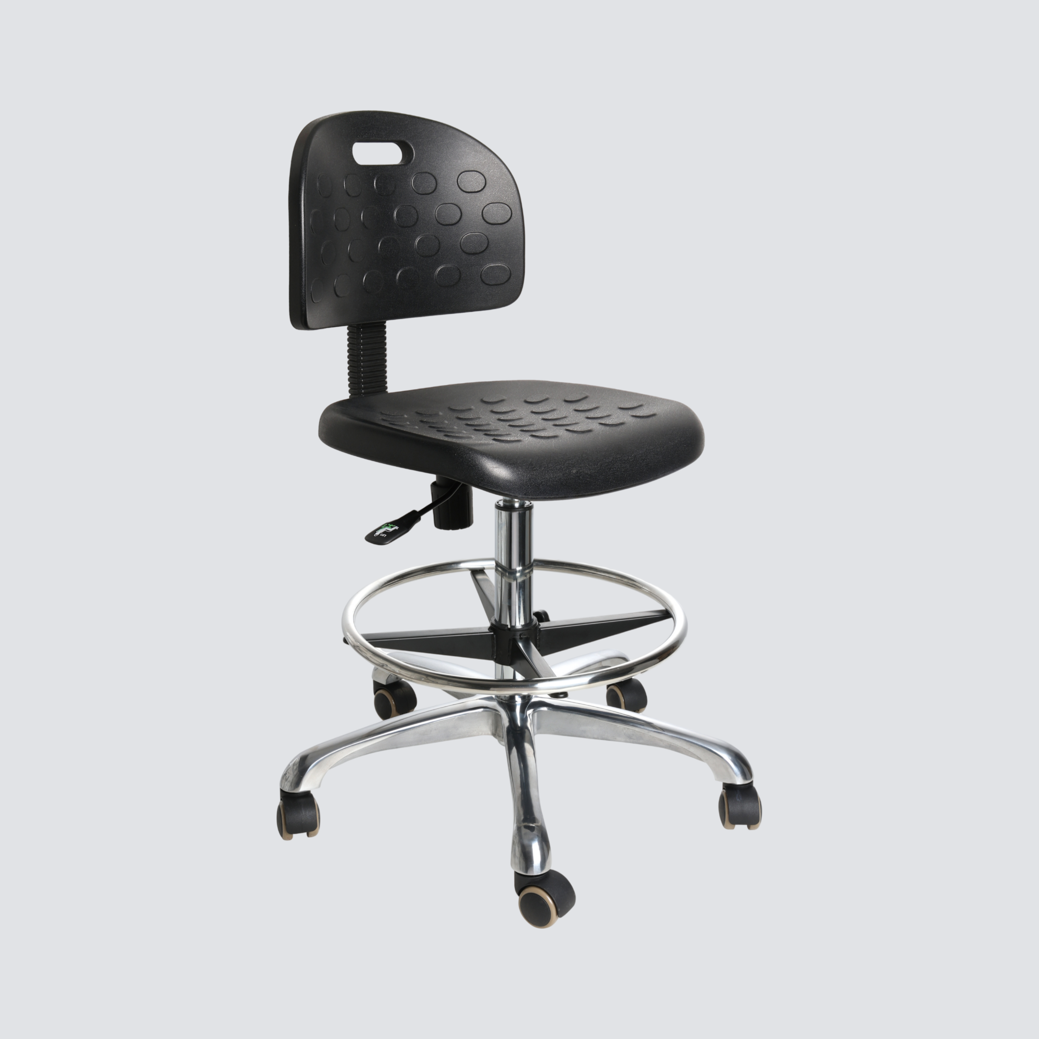 Industrial Polyurethane with Adjustable Chrome Foot Ring and Casters Lab Seating