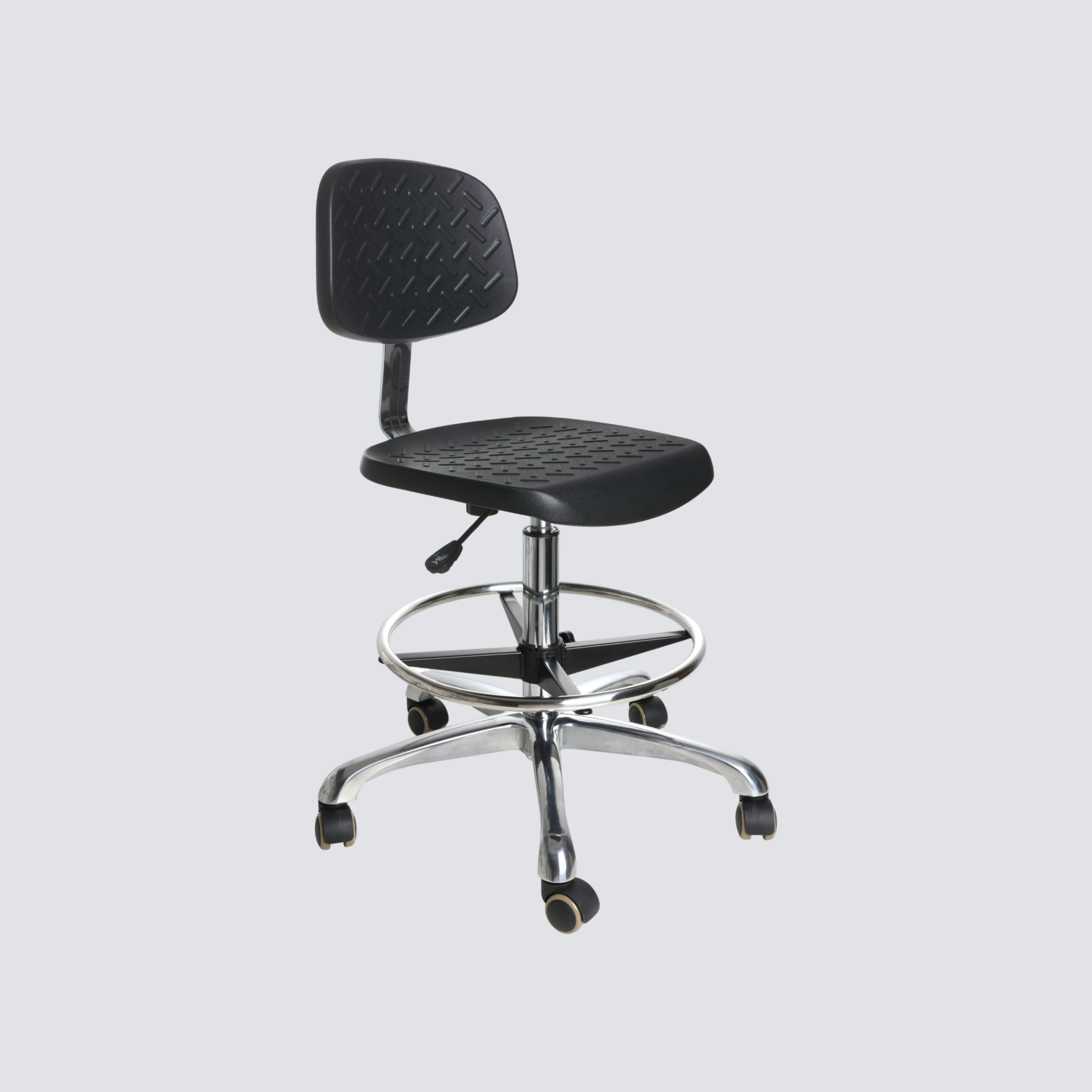 Industrial Polyurethane Lab Seating Casters Adjustable Chrome Foot Ring