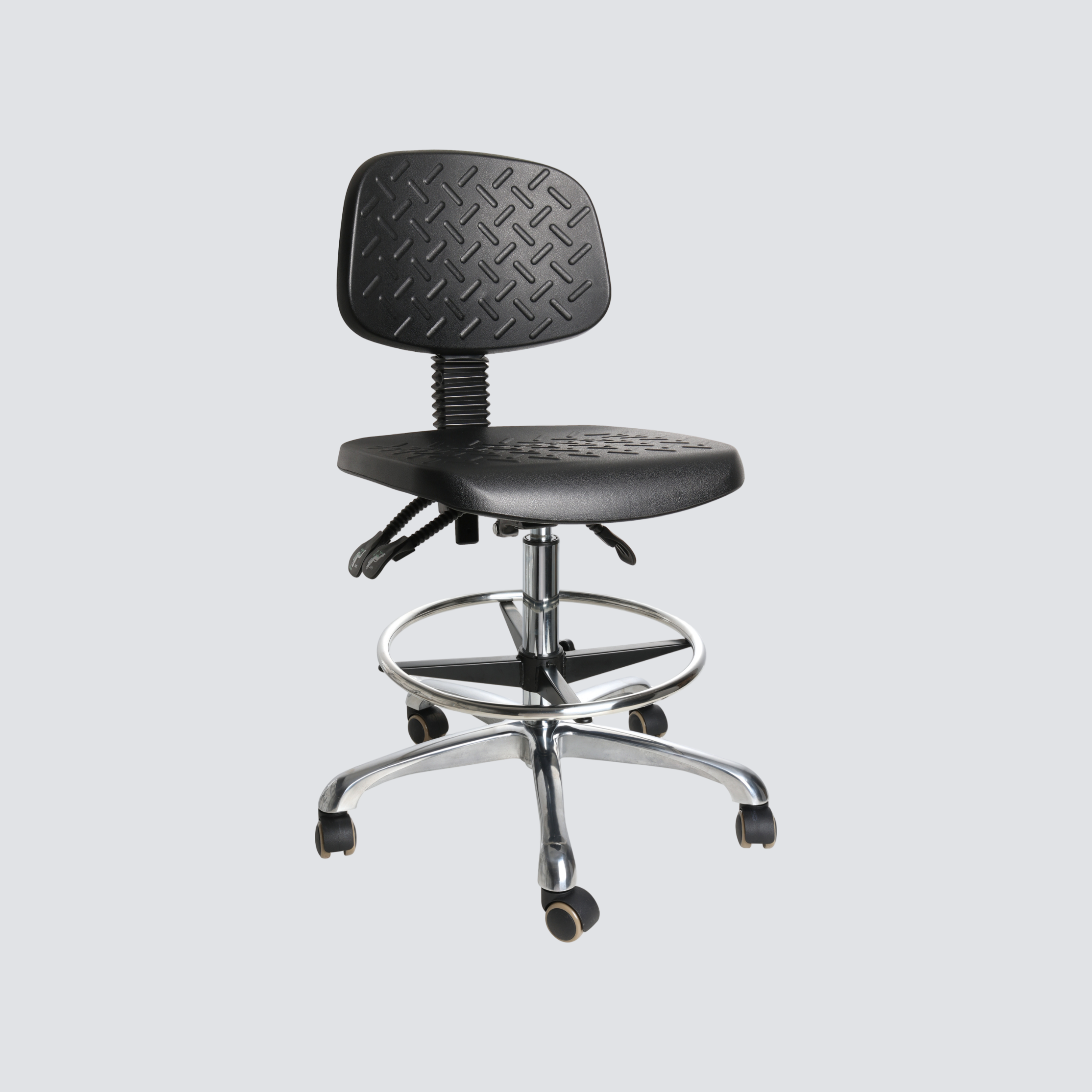 Industrial Polyurethane Chrome Foot Ring and Casters Adjustable with Laboratory Chair