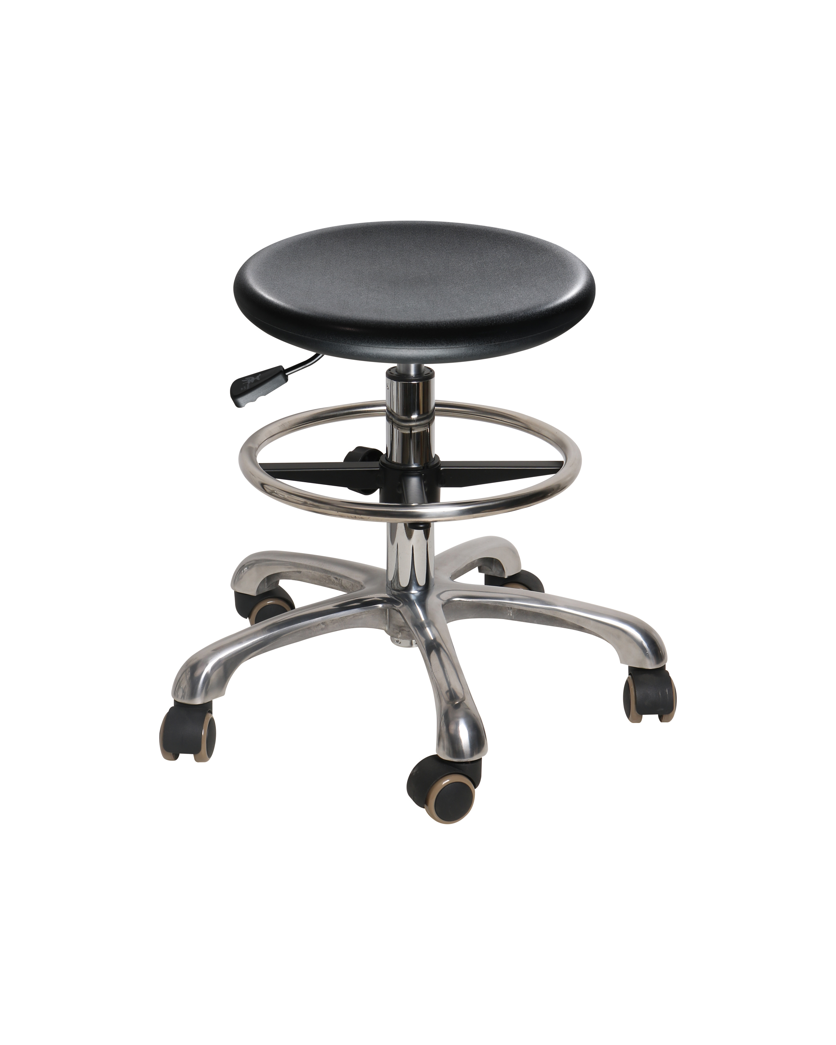 Industrial PU Operator Seating with Chrome Foot Ring and Casters Adjustable Lab Seating
