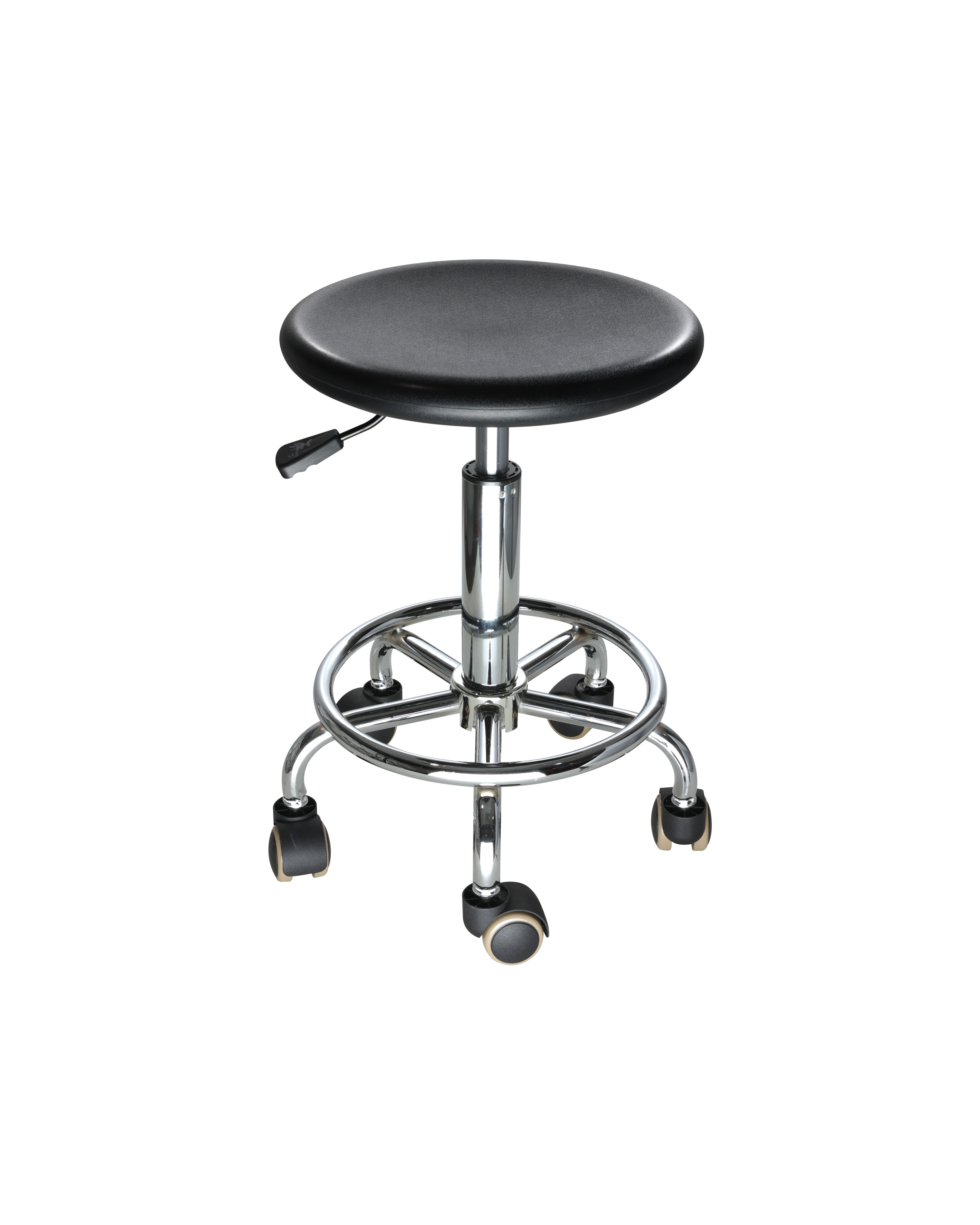 Industrial PU Operator Seating with Chrome Foot Ring and Casters Adjustable Lab Seating