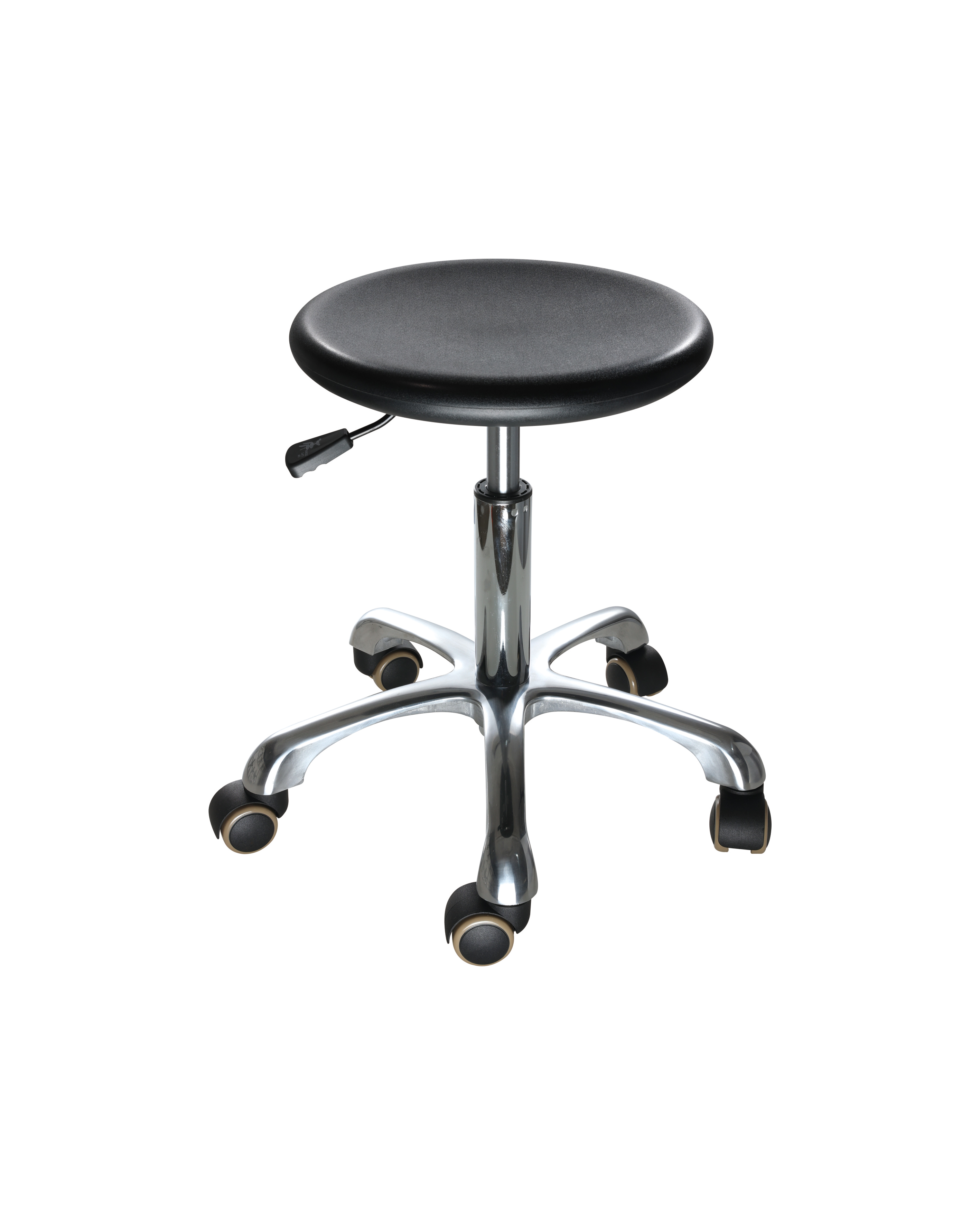 Industrial PU Operator Seating with Chrome Foot Ring and Casters Adjustable Lab Seating