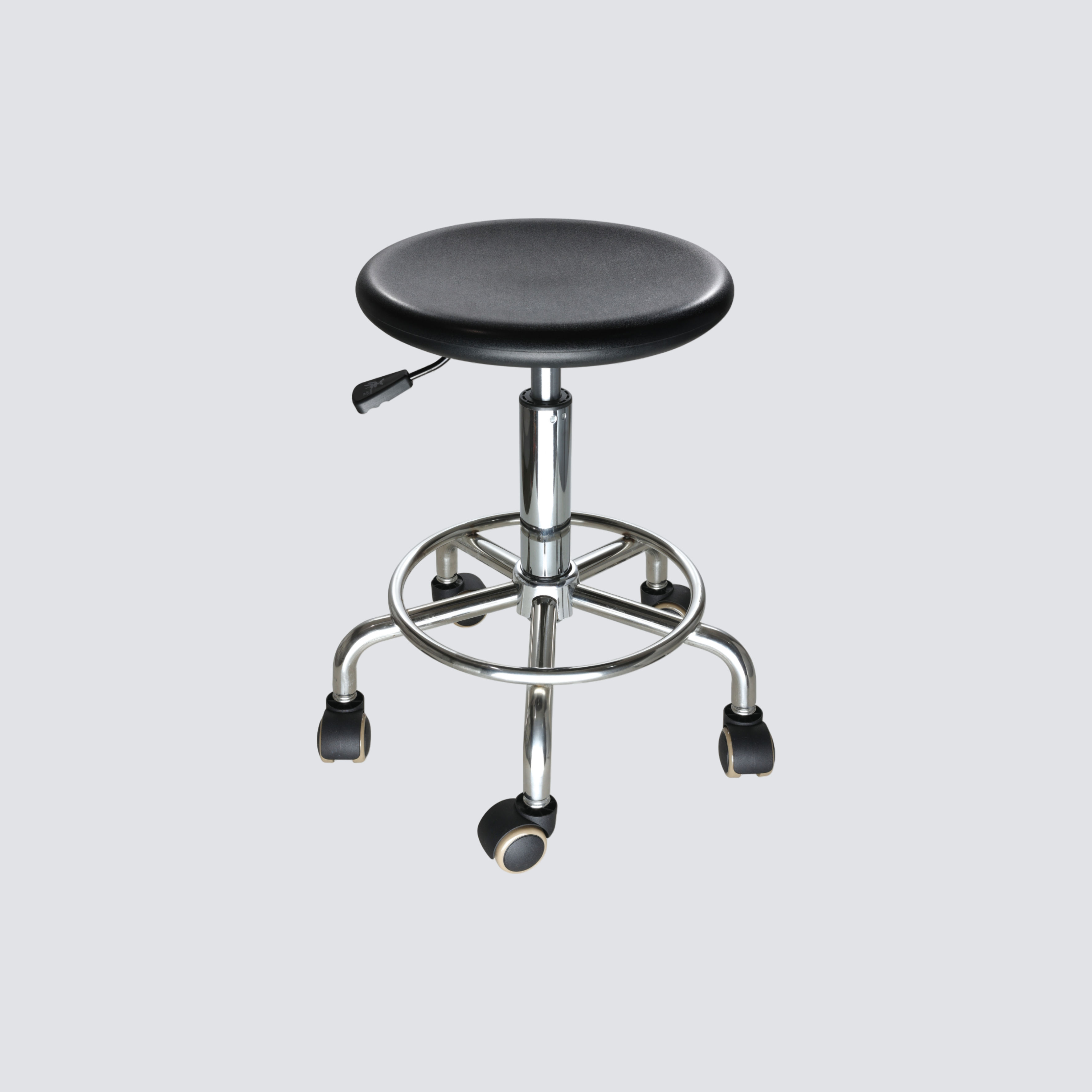 Industrial Polyurethane with Adjustable Chrome Foot Ring Casters Laboratory Stool
