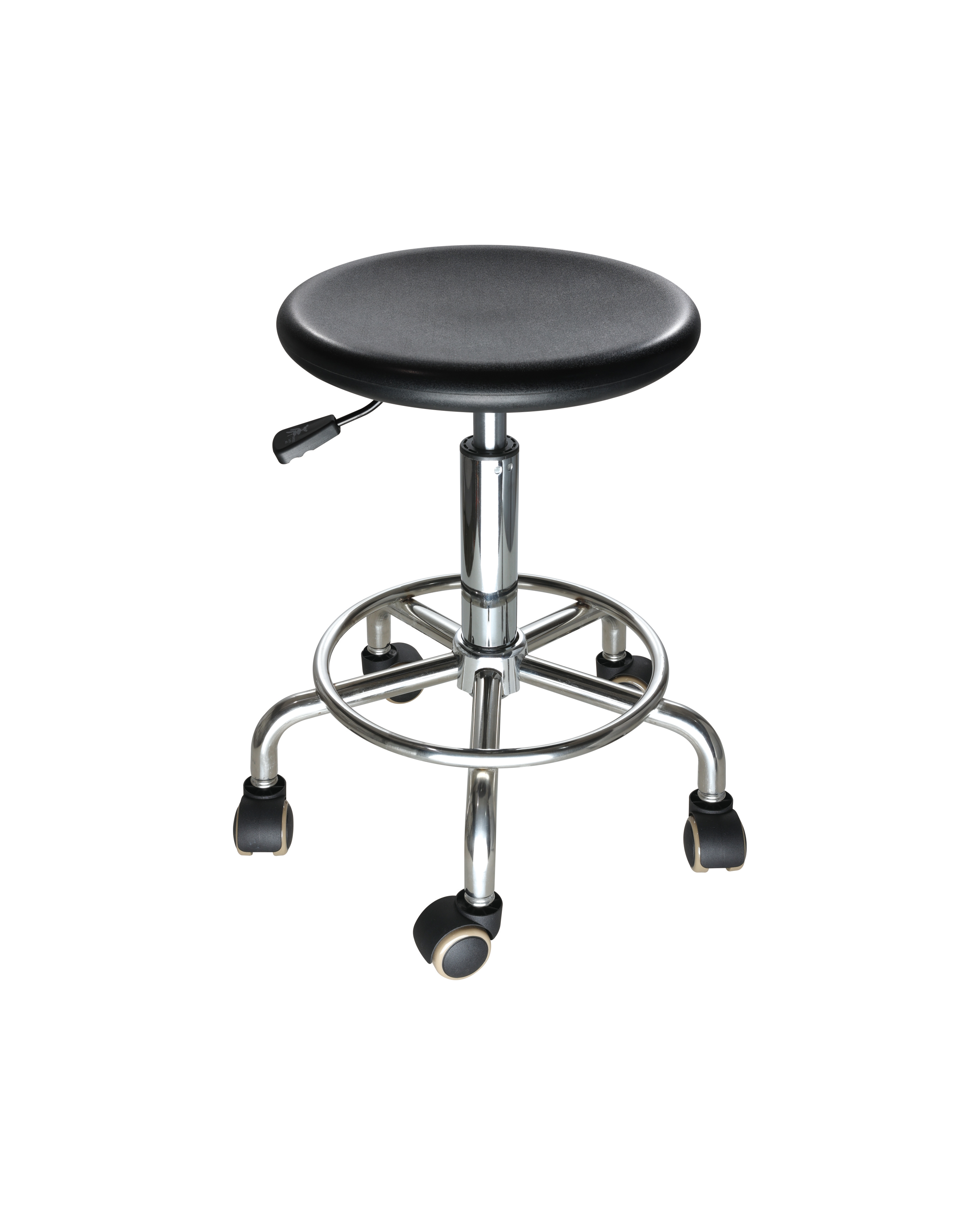 Industrial PU Operator Seating with Chrome Foot Ring and Casters Adjustable Lab Seating