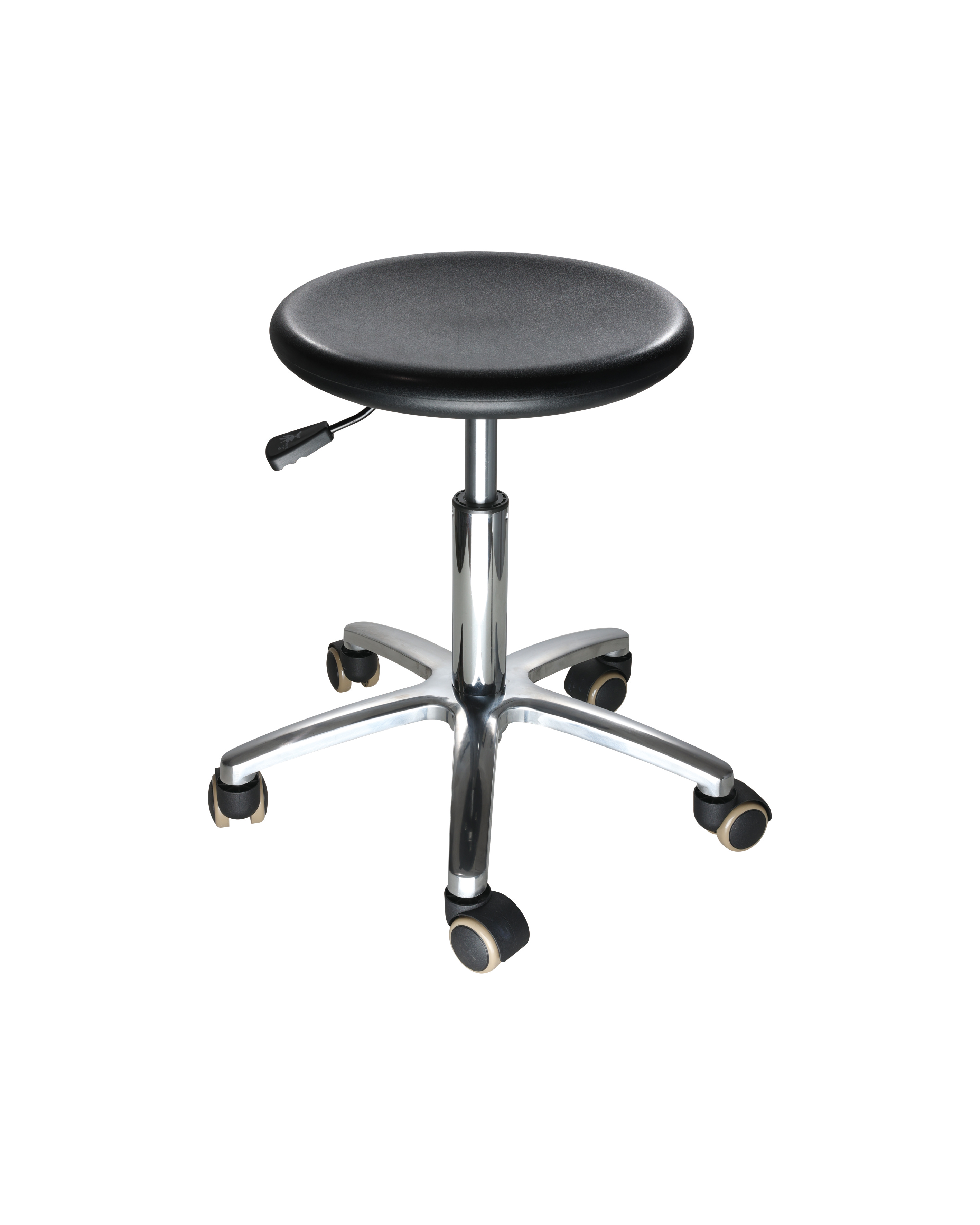 Industrial PU Operator Seating with Chrome Foot Ring and Casters Adjustable Lab Seating