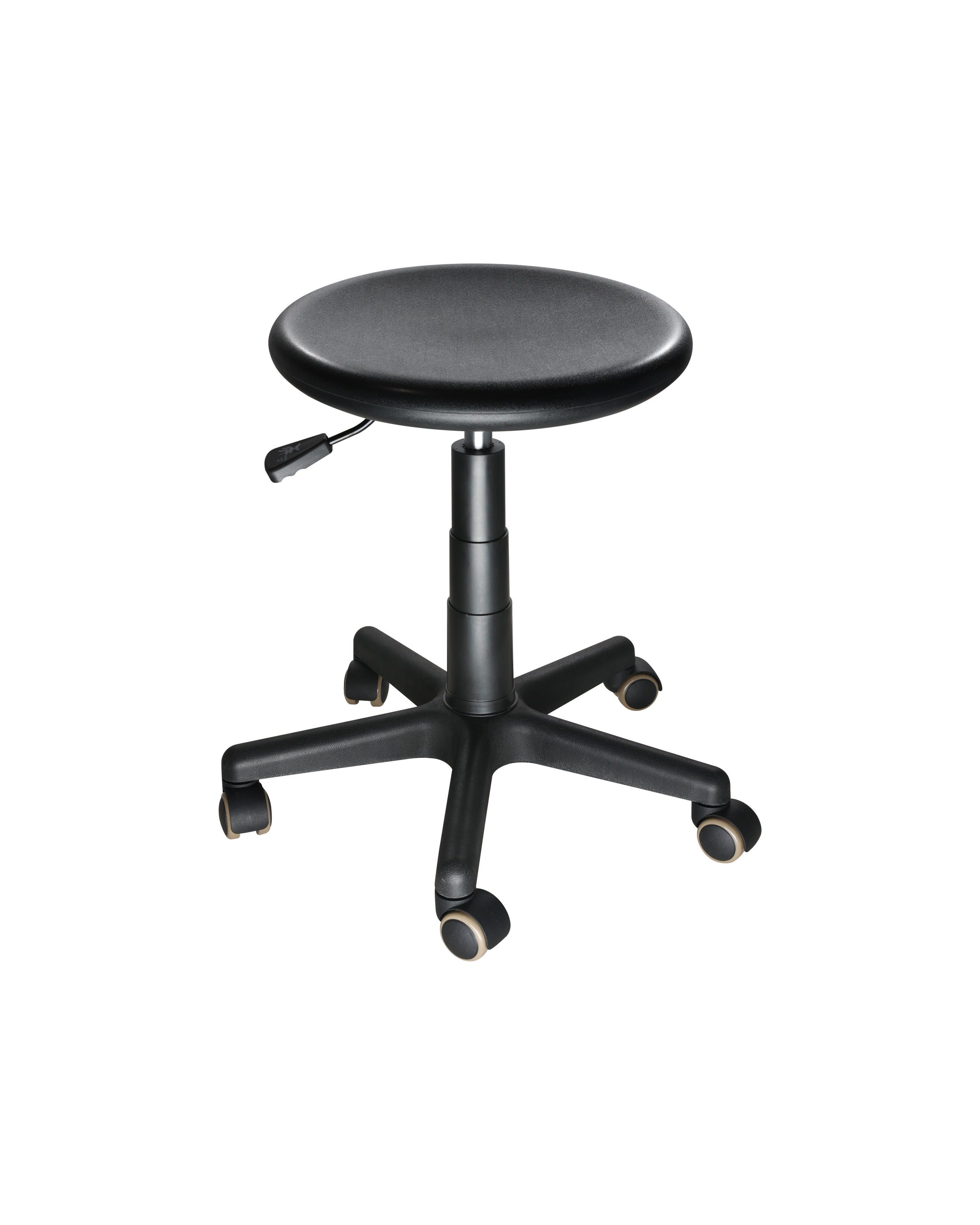 Adjustable Black Polyurethane Chair with Chrome Foot Ring and Casters Industrial Laboratory Chair