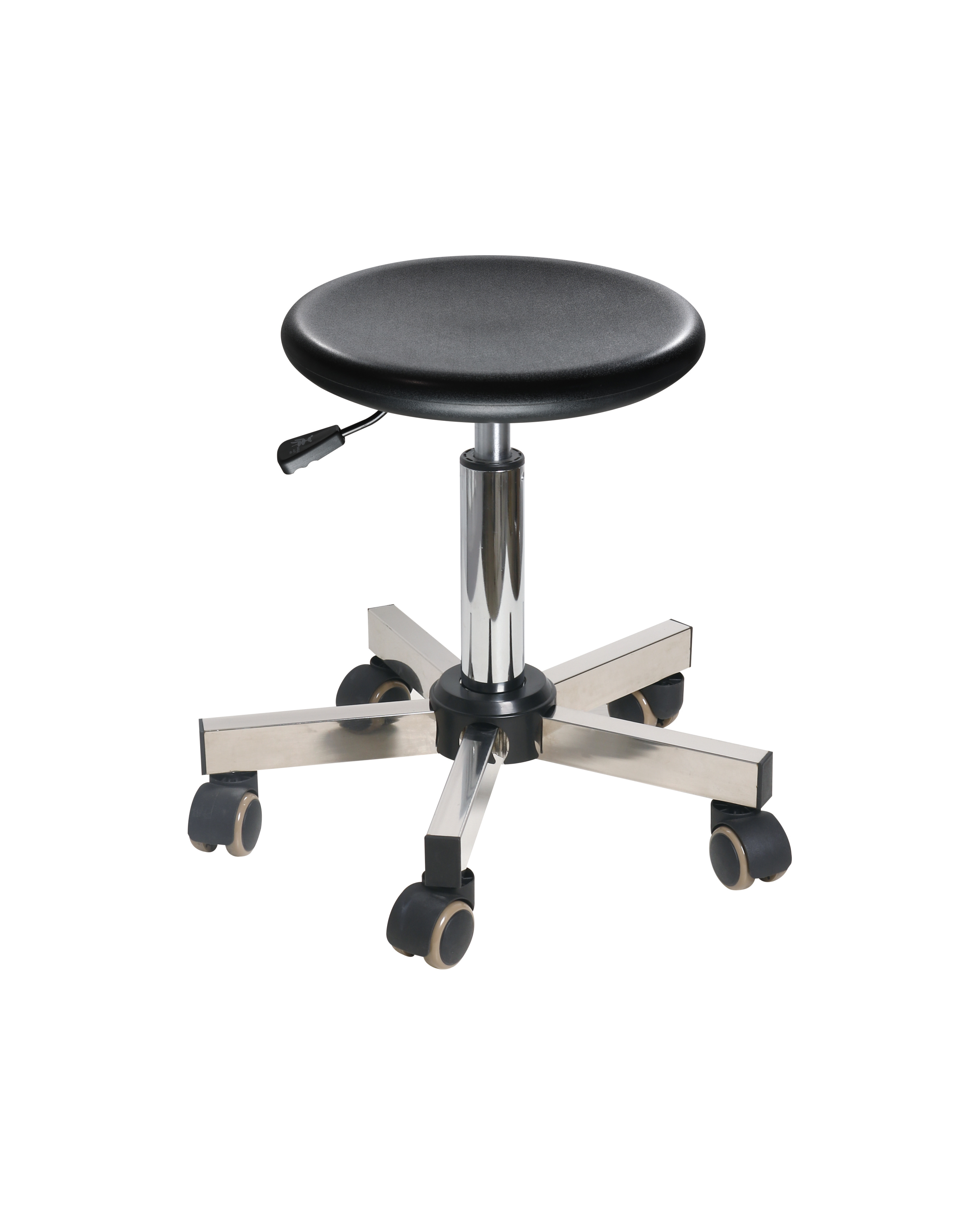 Adjustable Black Polyurethane Chair with Chrome Foot Ring and Casters Industrial Laboratory Chair
