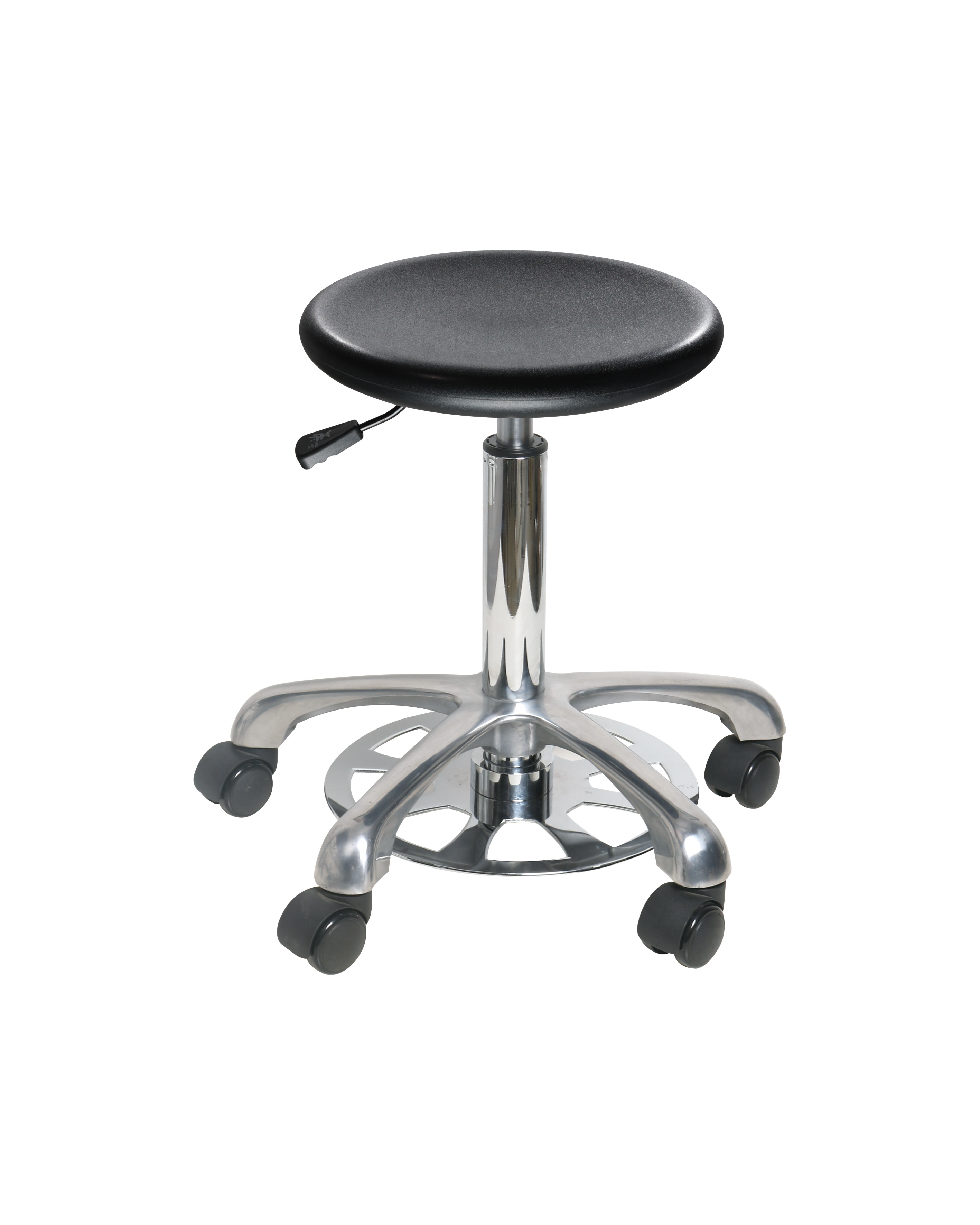 Adjustable Black Polyurethane Chair with Chrome Foot Ring and Casters Industrial Laboratory Chair