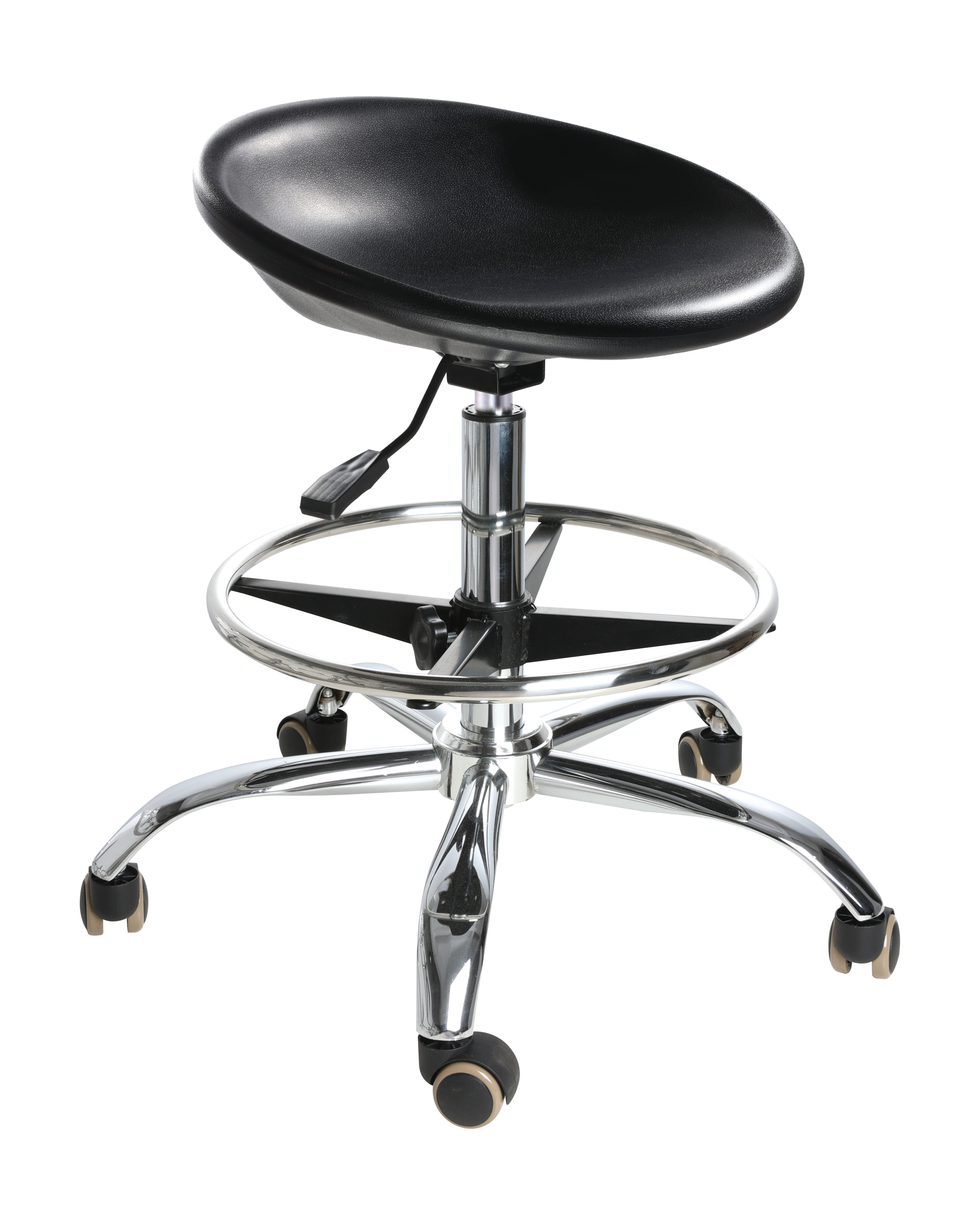 Industrial Polyurethane Swivel Seating with Chrome Foot Ring and Casters Adjustable Lab Seating