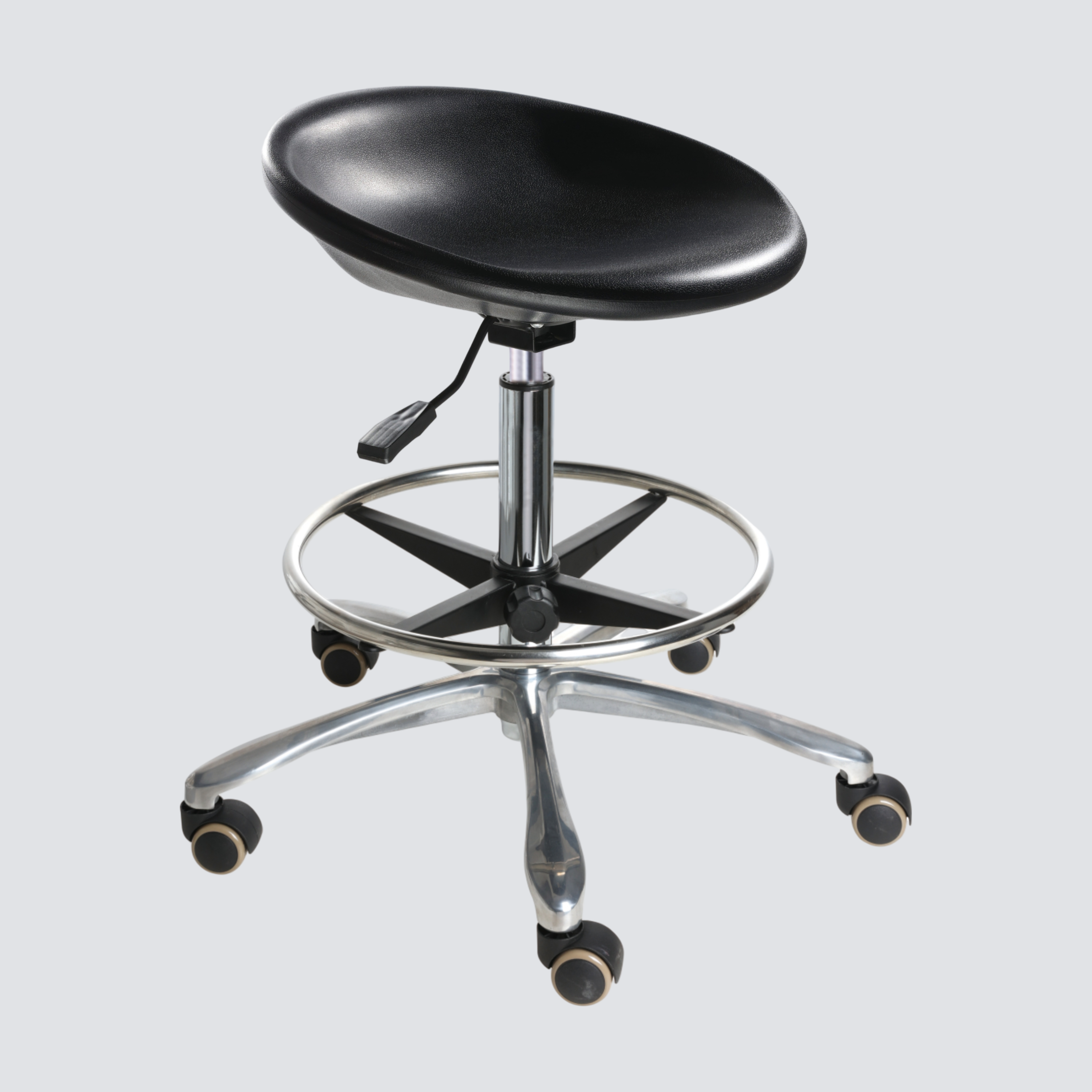 Industrial Polyurethane Chrome Foot Ring Casters Adjustable Lab Seating