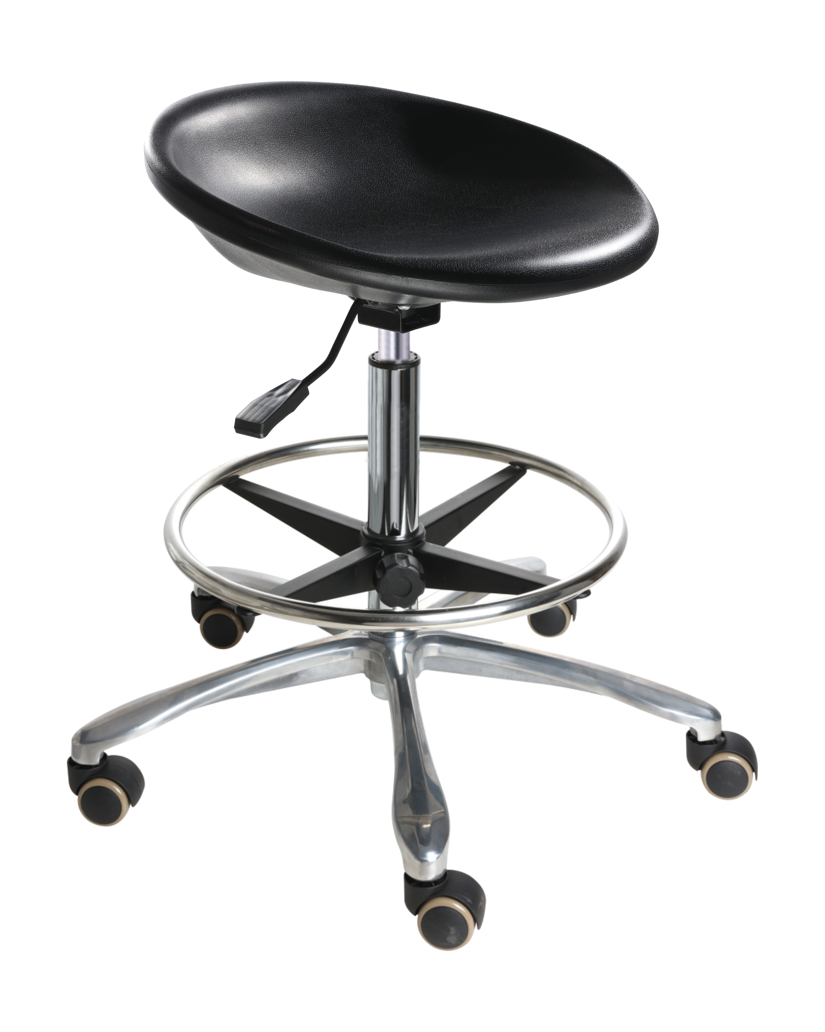 Industrial Polyurethane Swivel Seating with Chrome Foot Ring and Casters Adjustable Lab Seating