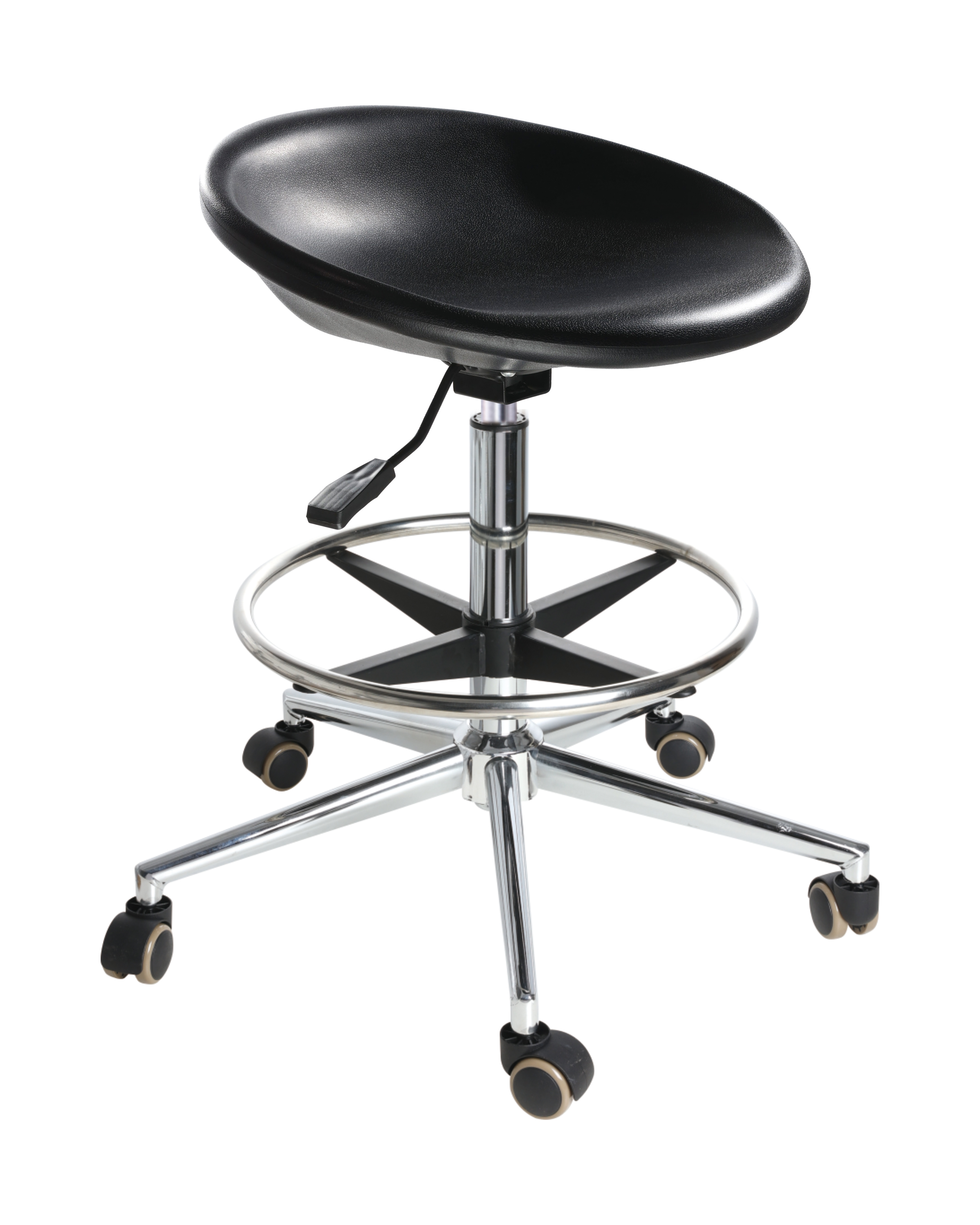 Industrial Polyurethane Swivel Seating with Chrome Foot Ring and Casters Adjustable Lab Seating