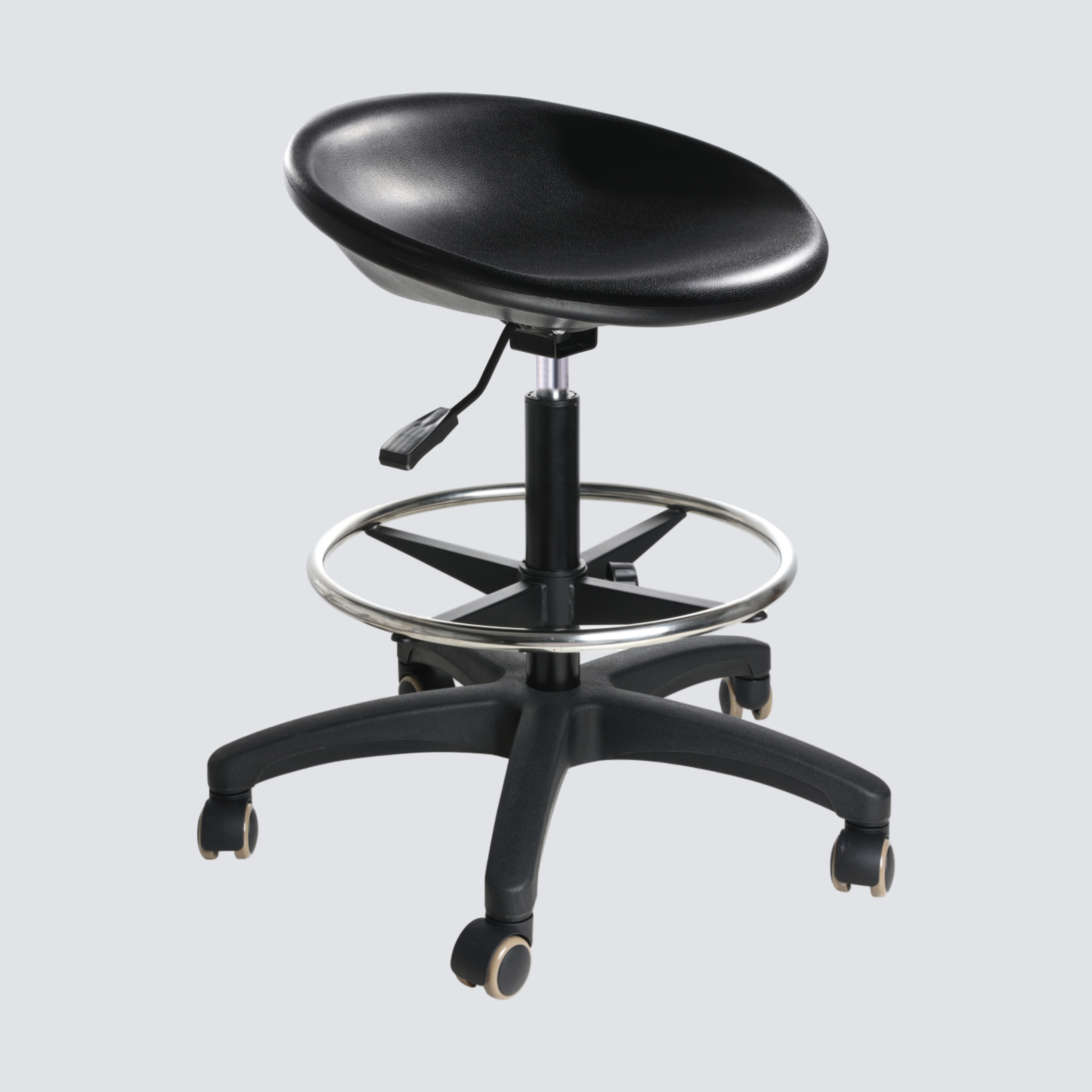Industrial Polyurethane with Adjustable Chrome Foot Ring Casters Lab Seating
