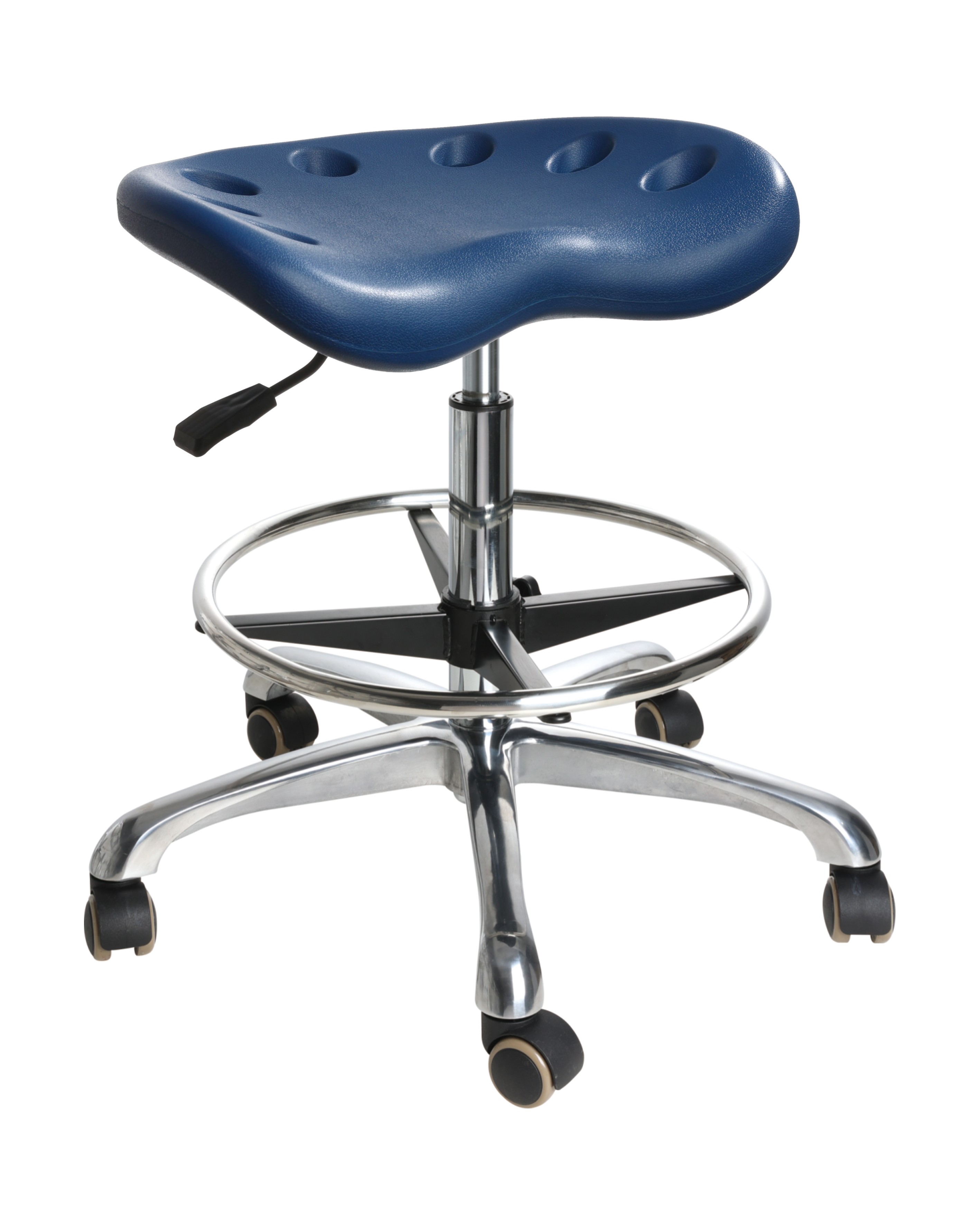 Industrial PU Reinforced Seating with Chrome Foot Ring and Casters Adjustable Laboratory Chair