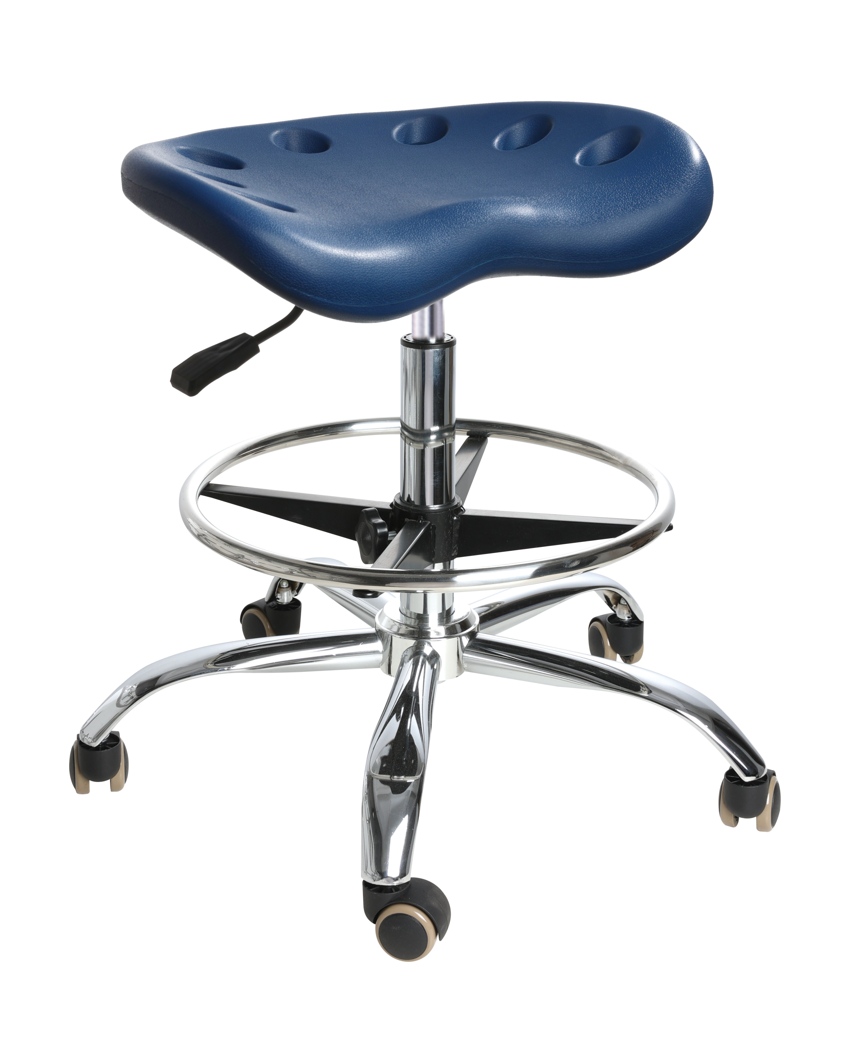 Industrial PU Reinforced Seating with Chrome Foot Ring and Casters Adjustable Laboratory Chair