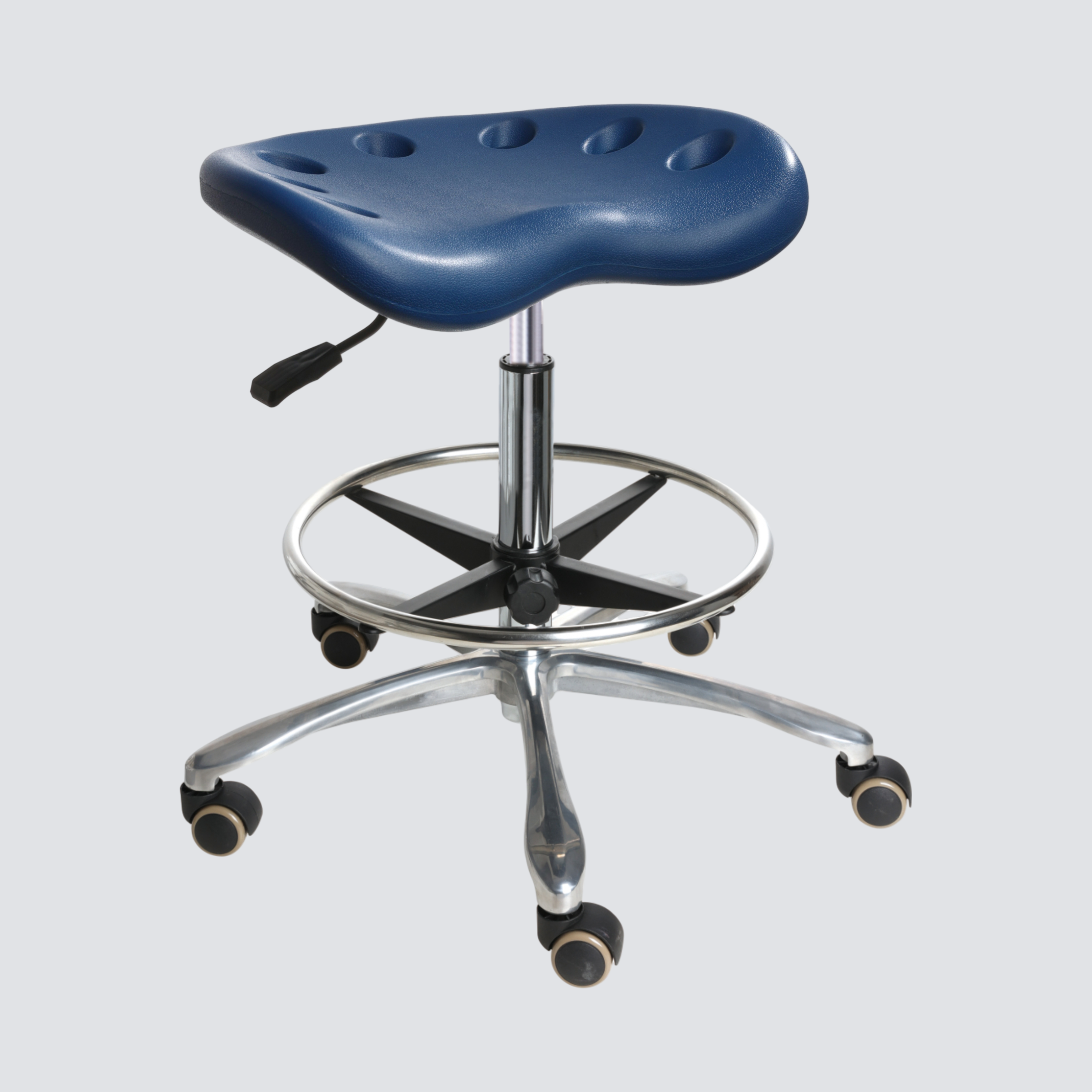 Industrial Polyurethane Chrome Foot Ring Adjustable Casters Laboratory Stool