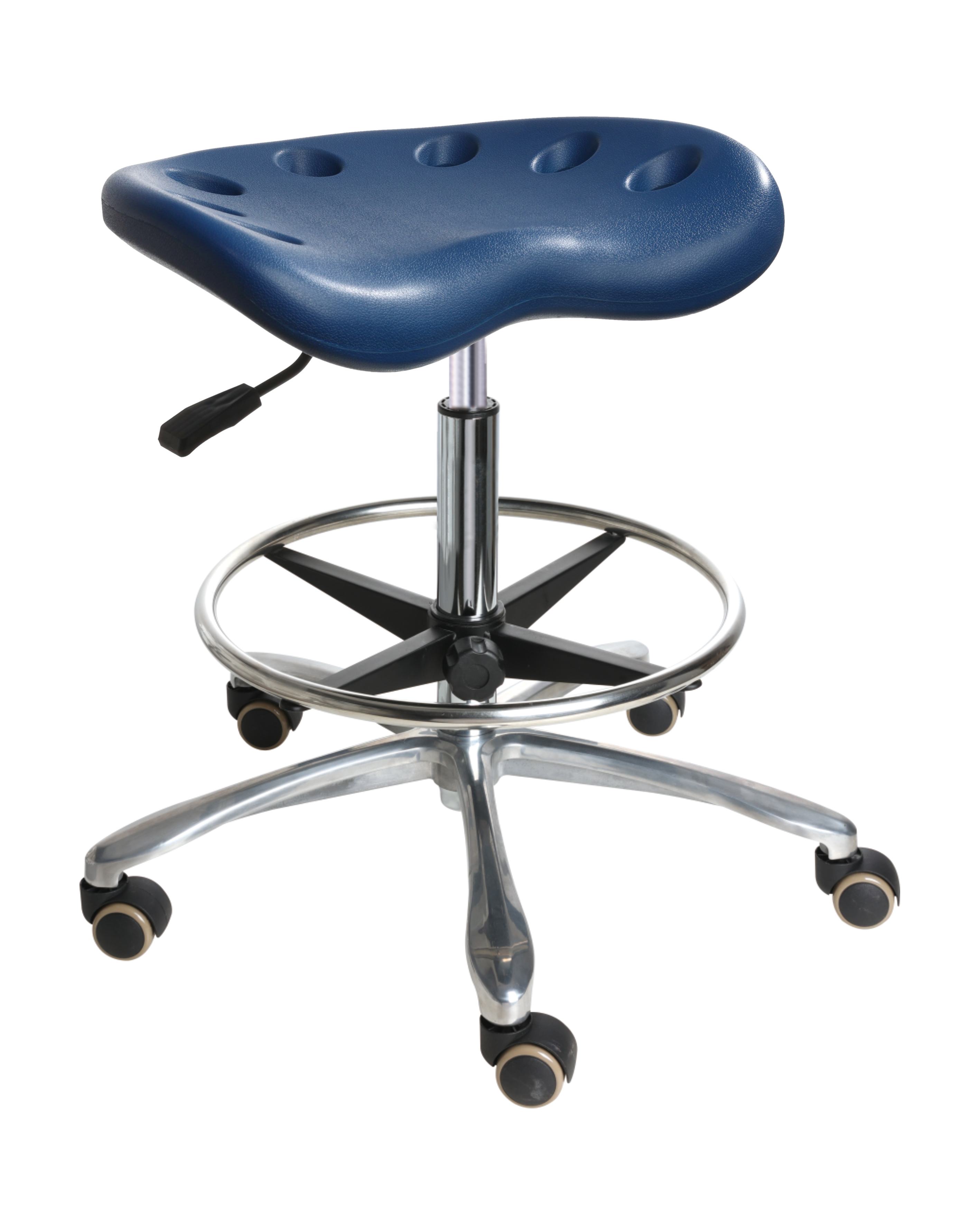Adjustable Polyurethane Lab Seating with Chrome Foot Ring and Casters Laboratory Seating
