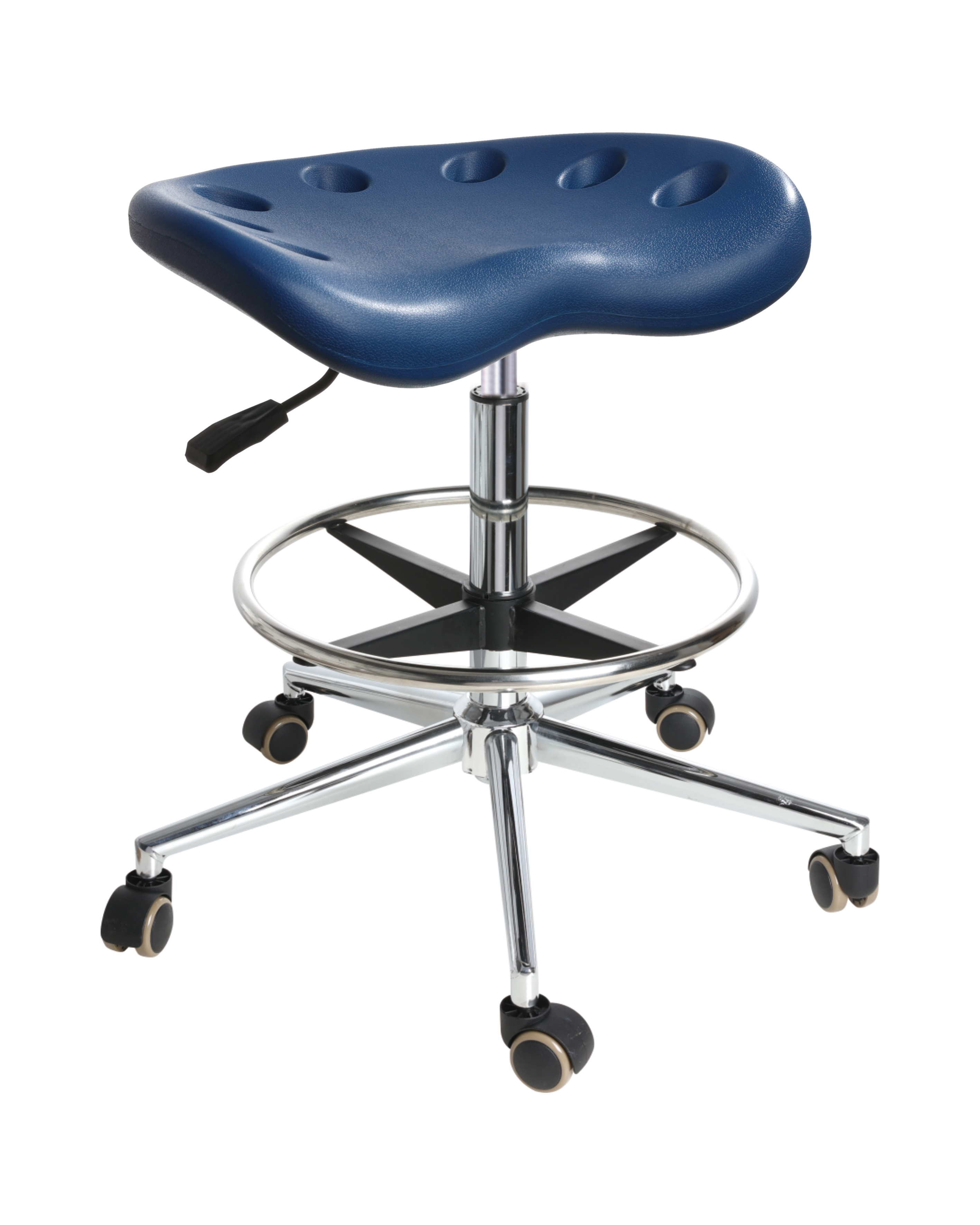 Adjustable Polyurethane Lab Seating with Chrome Foot Ring and Casters Laboratory Seating