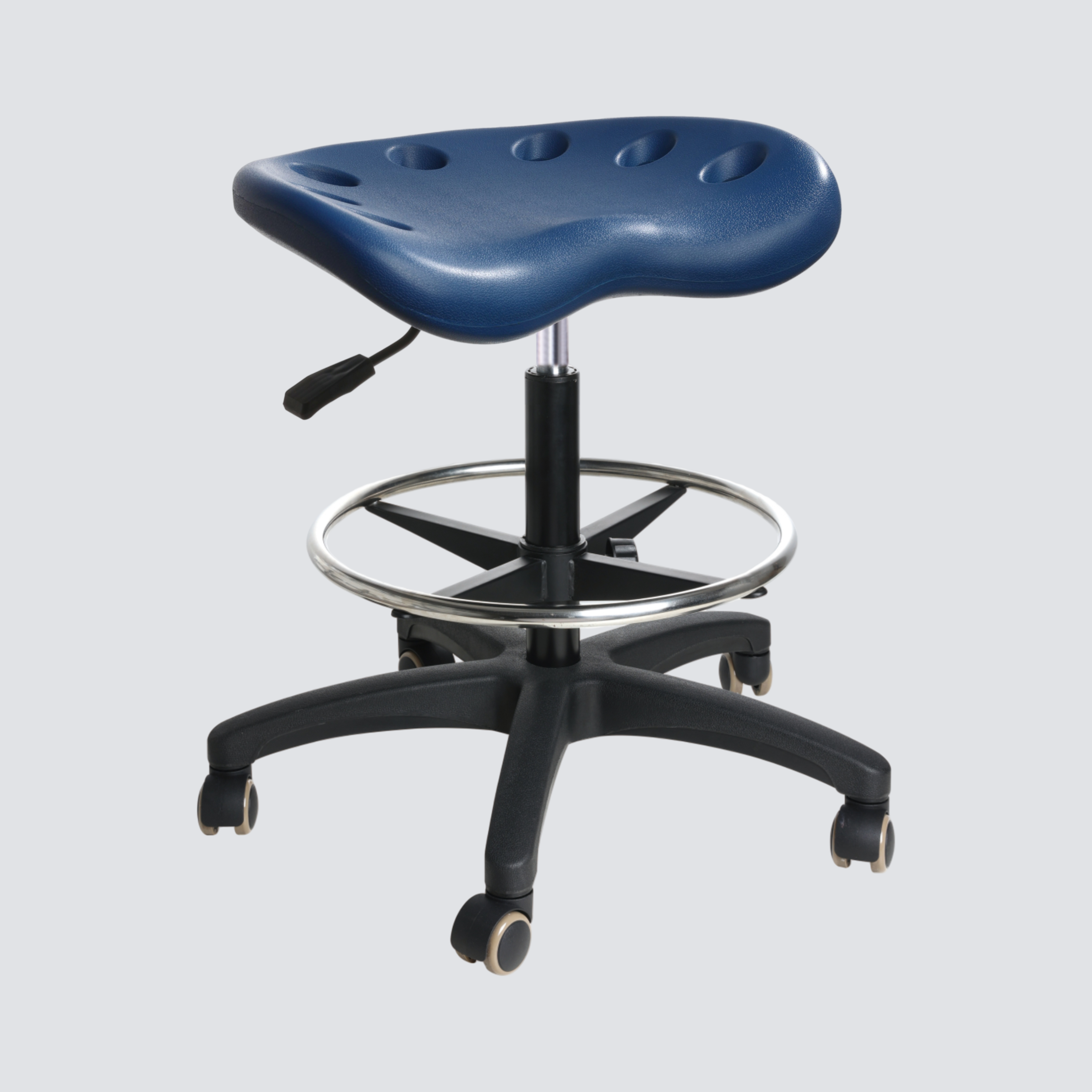 Industrial Polyurethane Chrome Foot Ring Adjustable with Casters Laboratory Chair