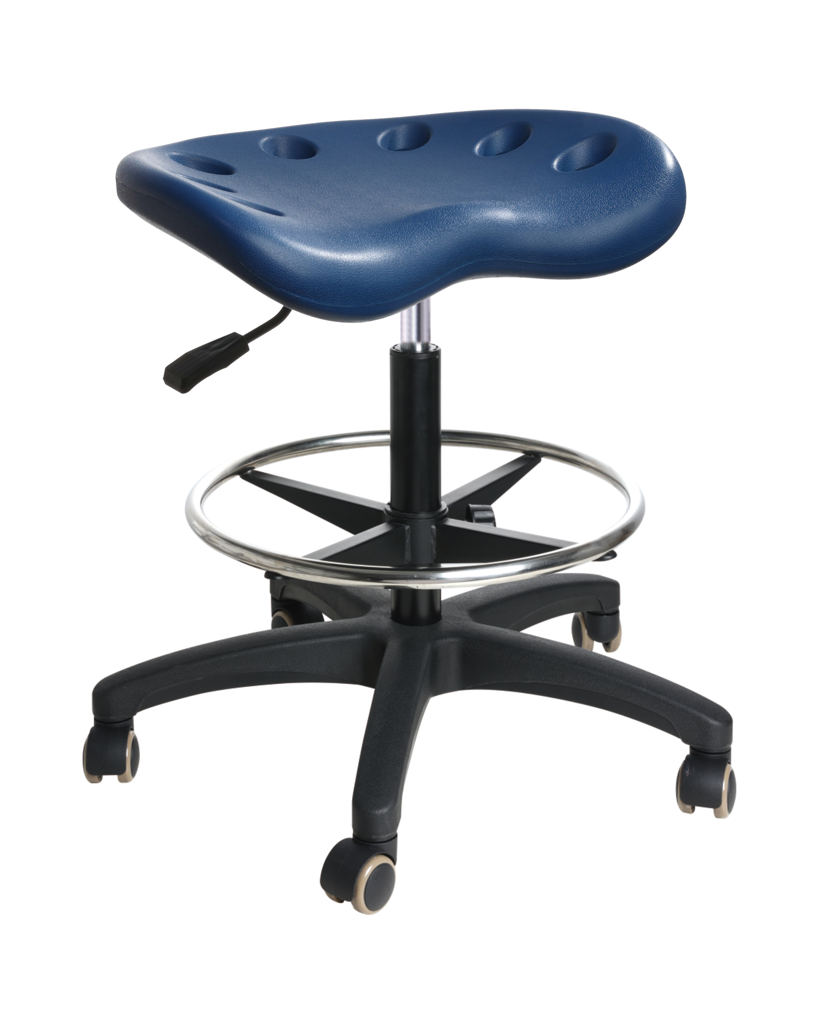 Industrial PU Reinforced Seating with Chrome Foot Ring and Casters Adjustable Laboratory Chair