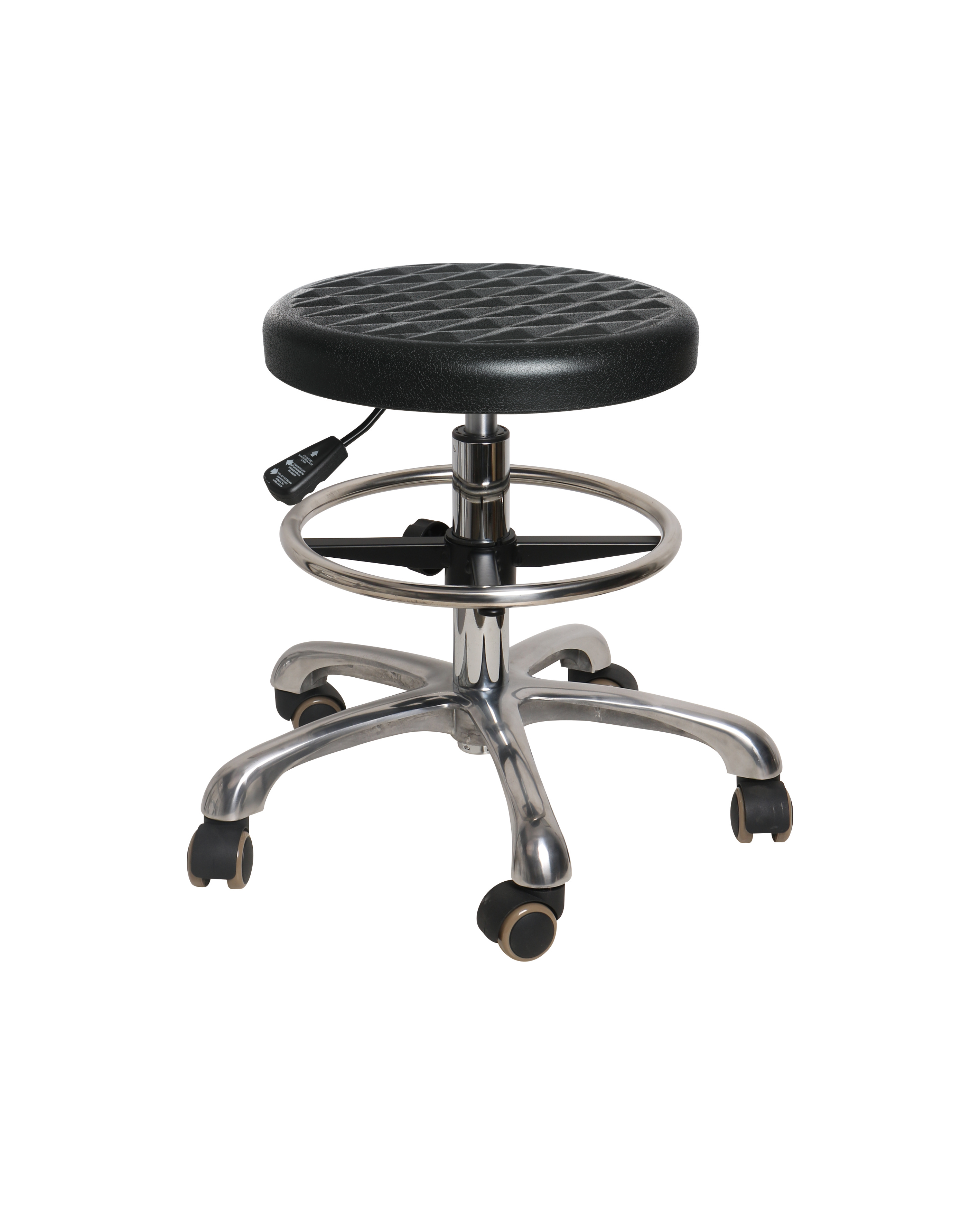 Industrial Polyurethane Adjustable Work Seating with Chrome Foot Ring and Casters Laboratory Chair