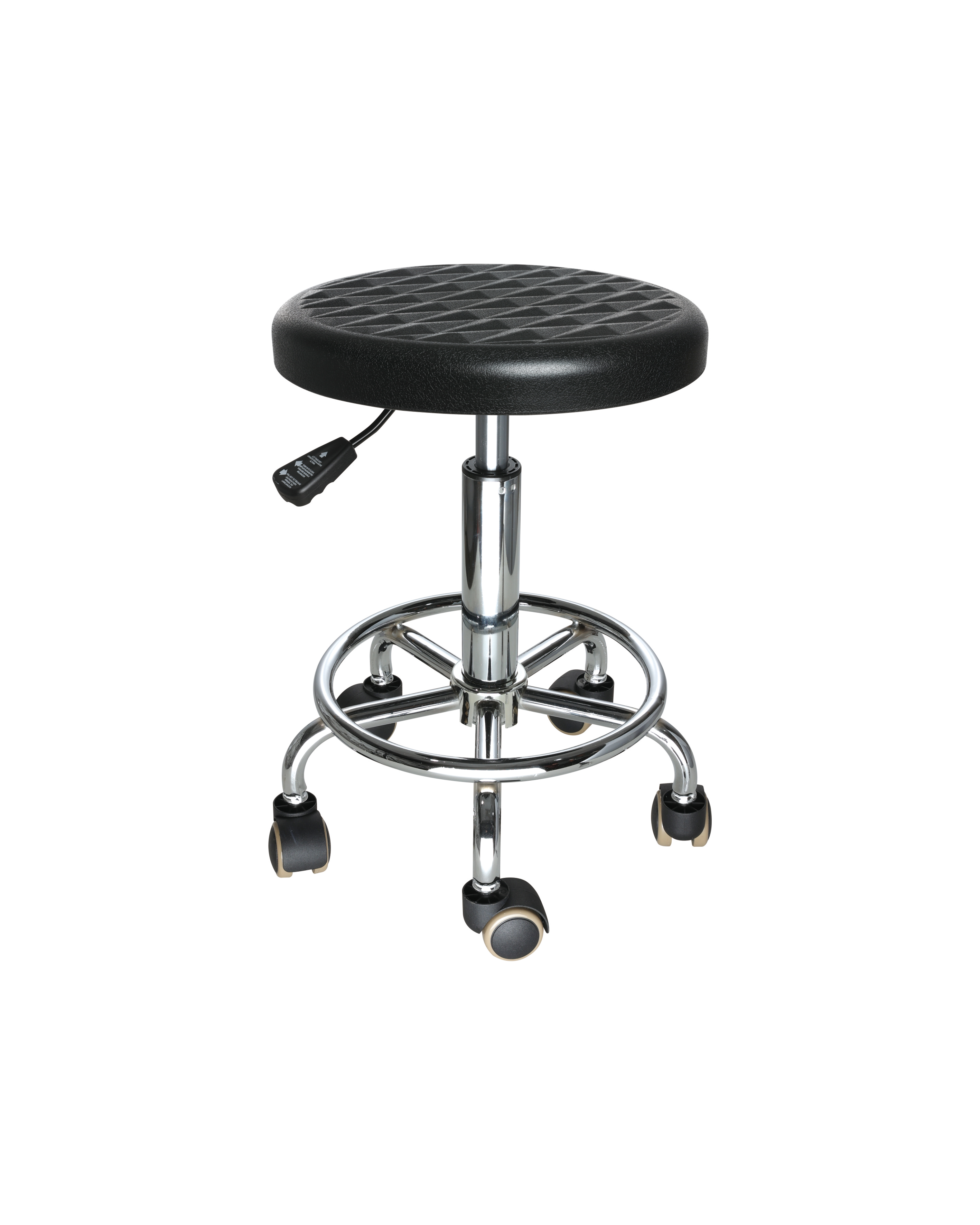 Industrial Polyurethane Adjustable Work Seating with Chrome Foot Ring and Casters Laboratory Chair