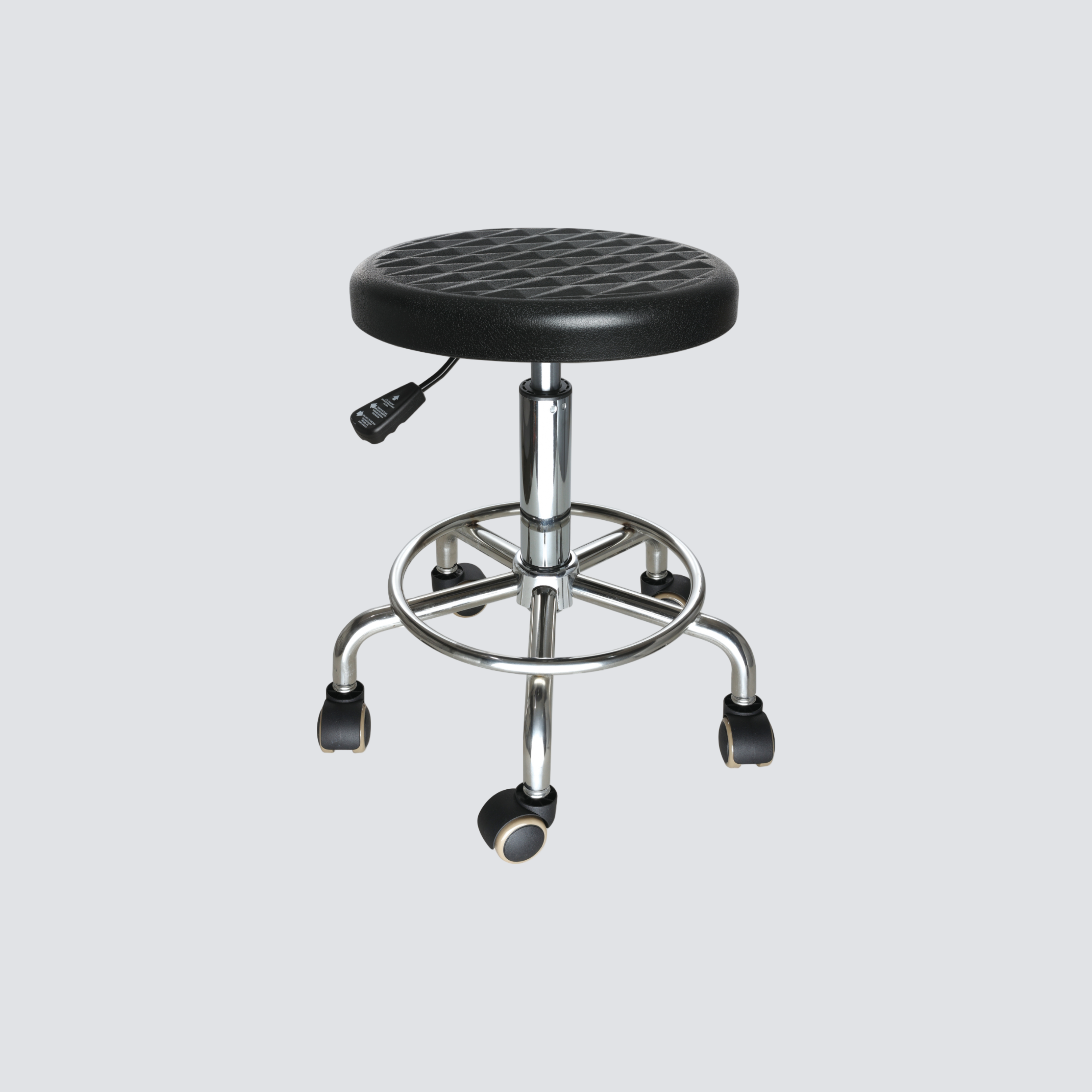 Industrial Polyurethane Chrome Foot Ring Adjustable with Casters Laboratory Stool