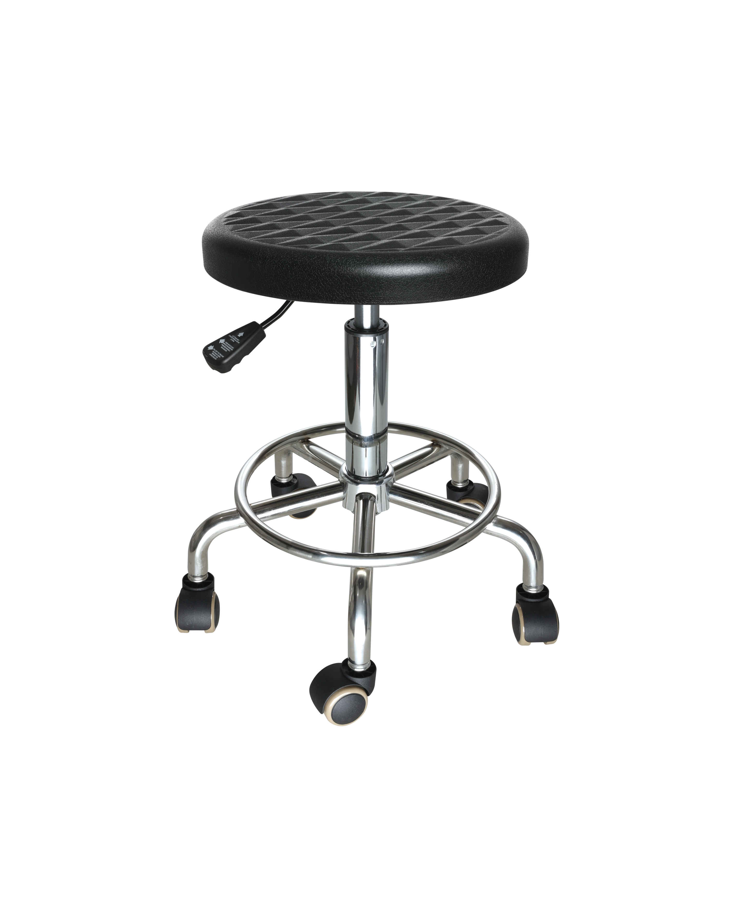Industrial Polyurethane Adjustable Work Seating with Chrome Foot Ring and Casters Laboratory Chair