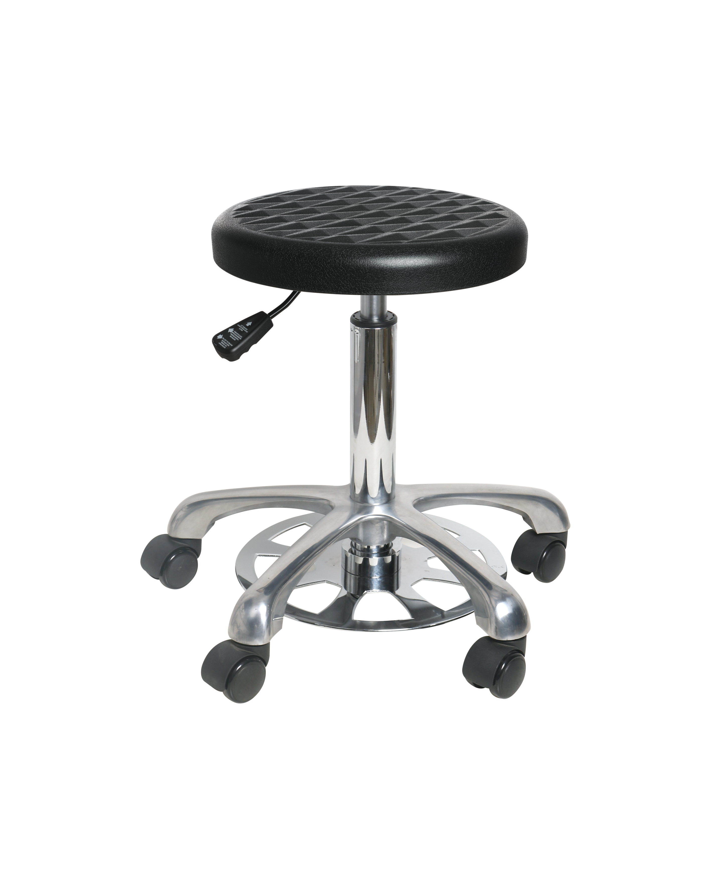Industrial Polyurethane Stool with Chrome Foot Ring and Adjustable Height Laboratory Stool