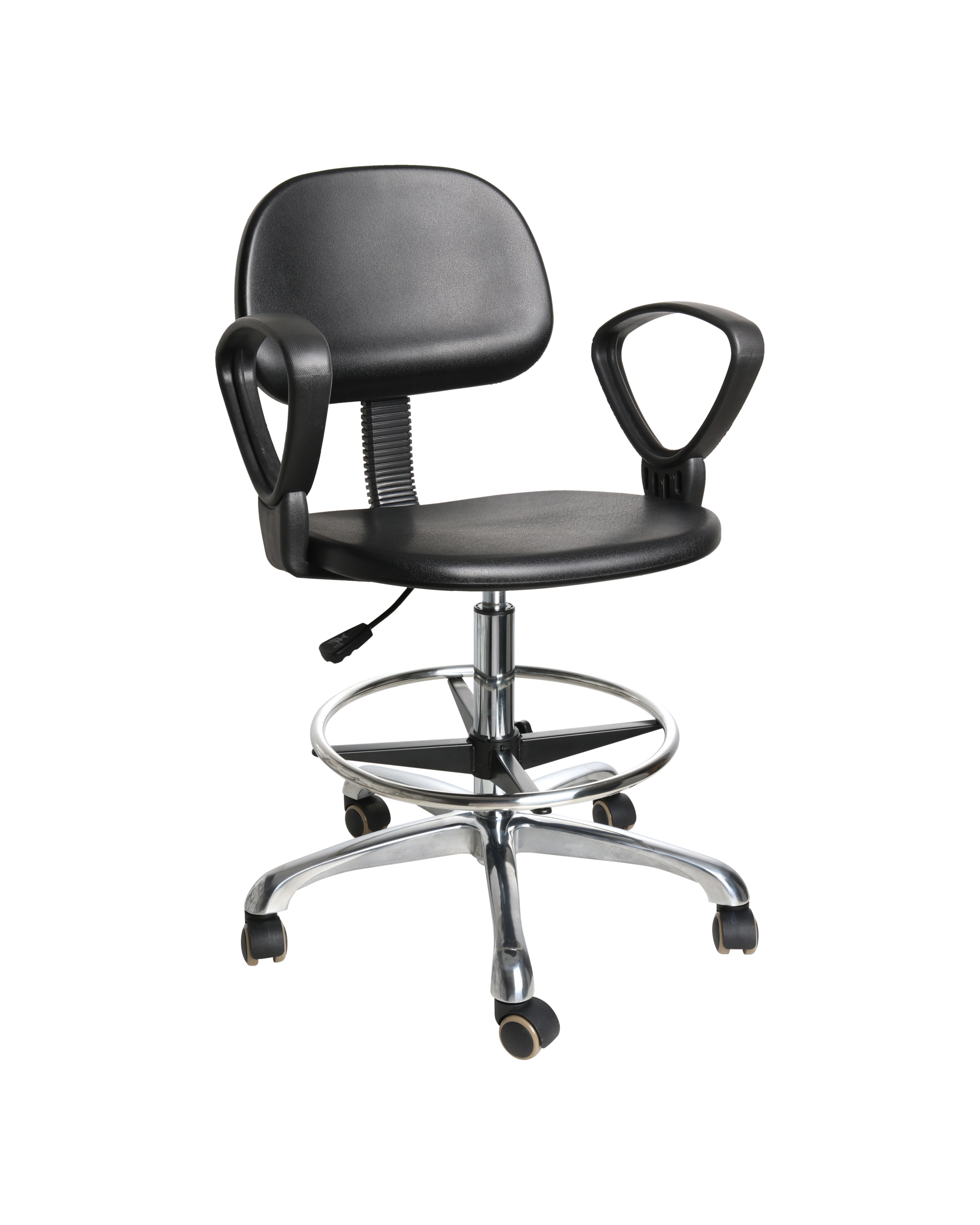 Industrial PU Adjustable Support Seating with Chrome Foot Ring and Casters Lab Seating