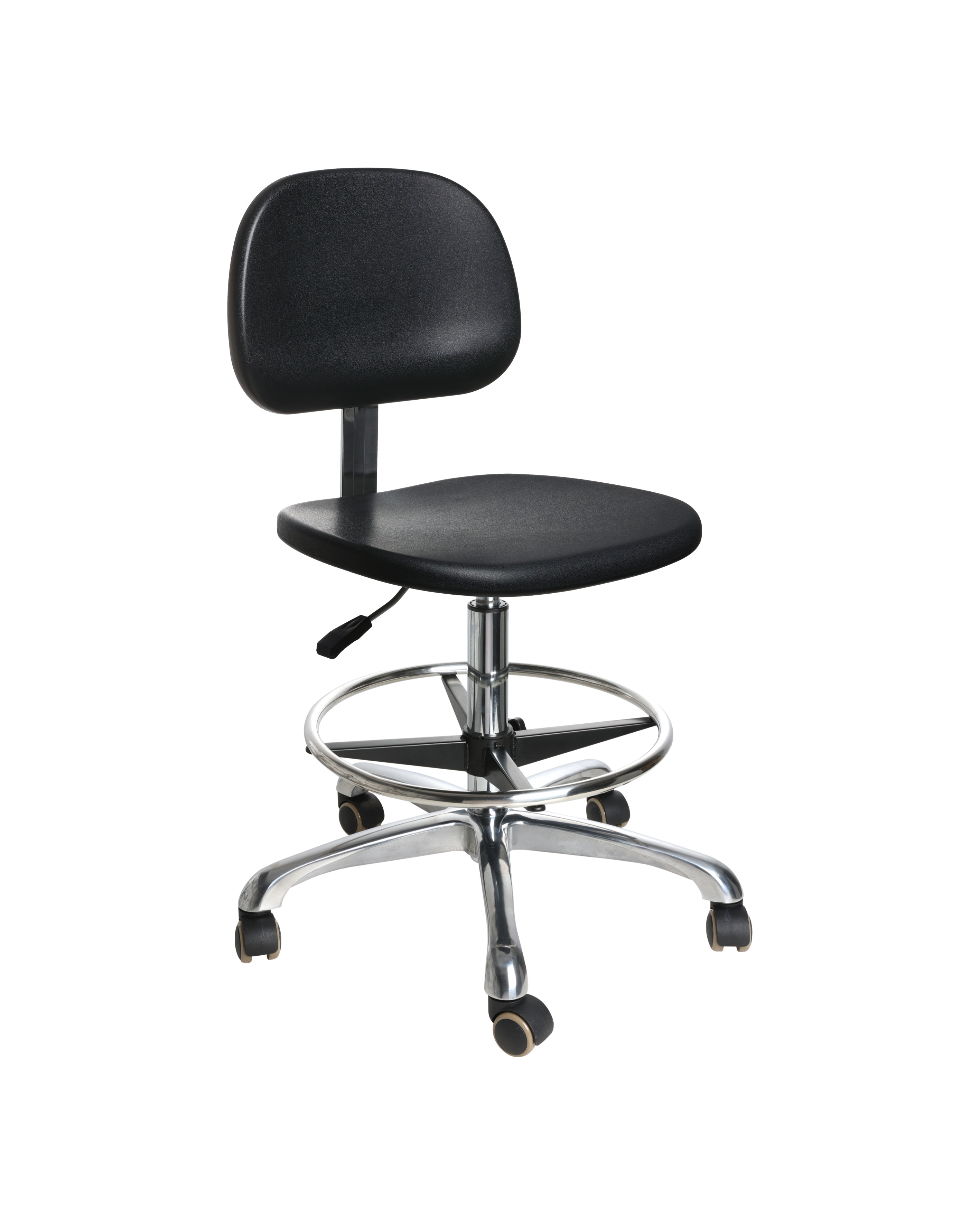 Industrial PU Adjustable Support Seating with Chrome Foot Ring and Casters Lab Seating