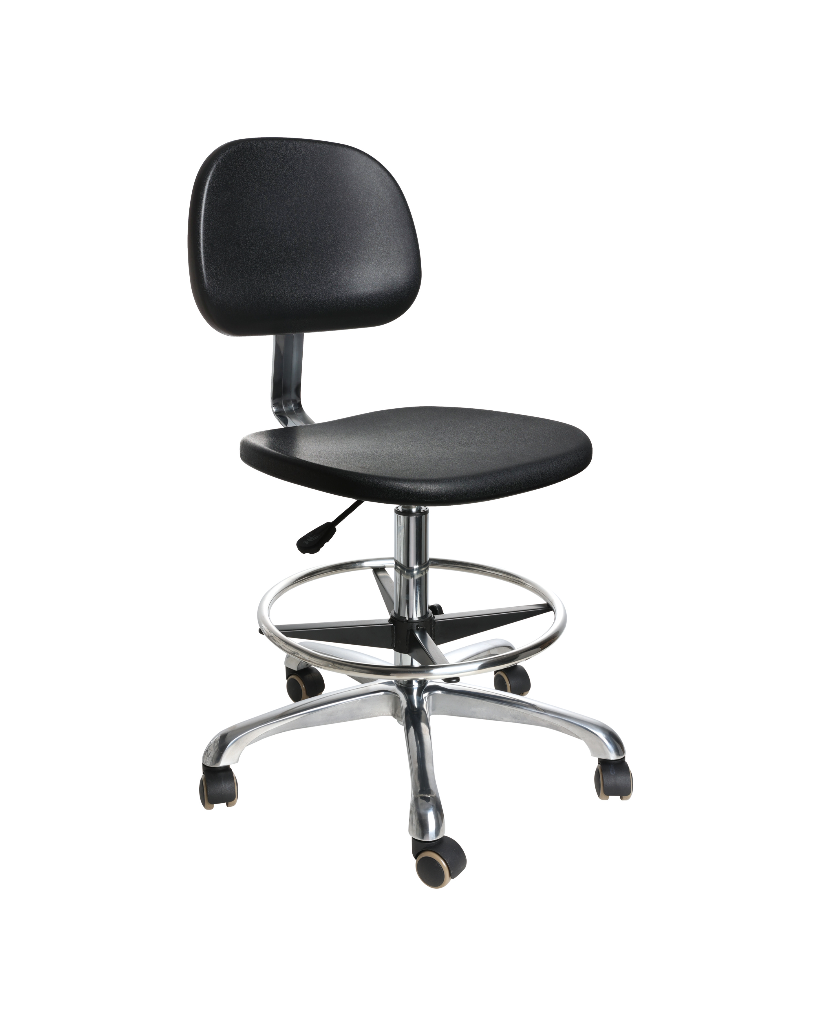 Industrial PU Adjustable Support Seating with Chrome Foot Ring and Casters Lab Seating