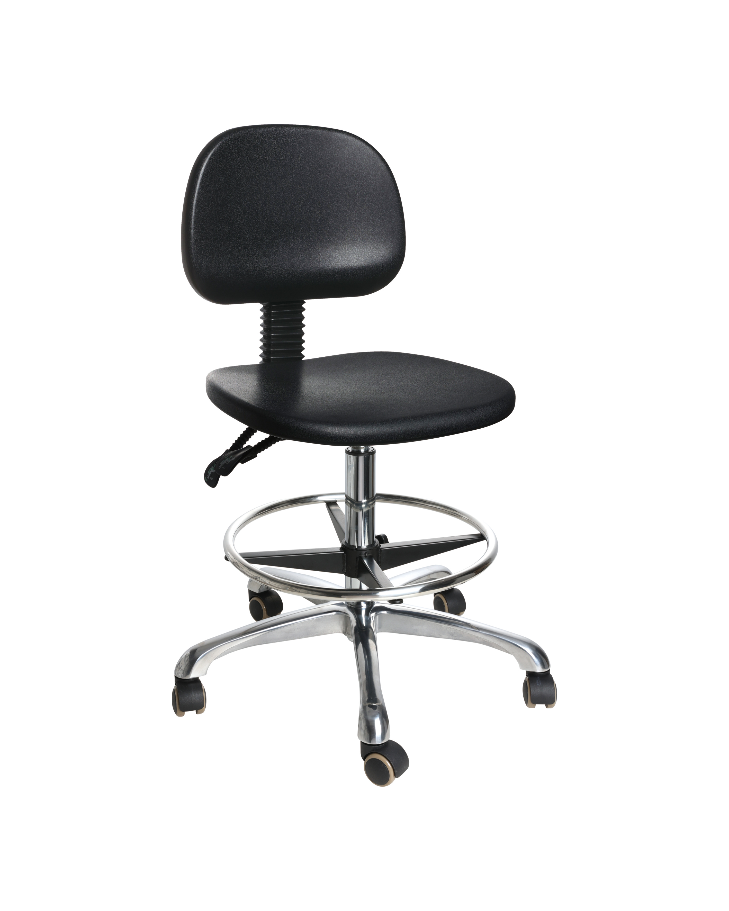 Industrial PU Adjustable Support Seating with Chrome Foot Ring and Casters Lab Seating