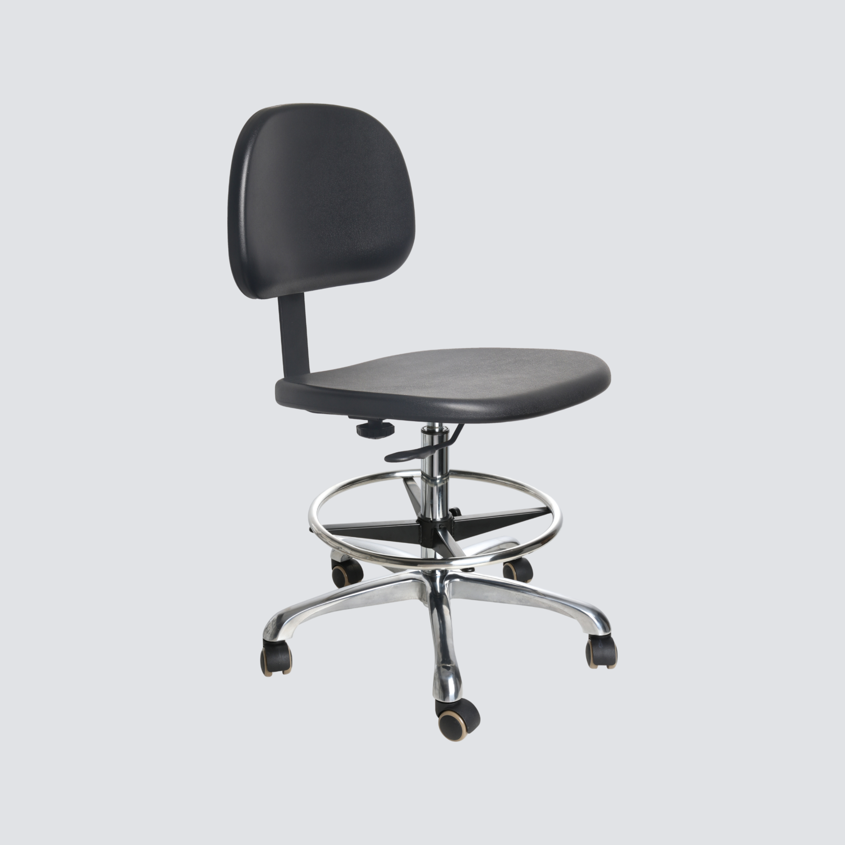 Industrial Polyurethane Chrome Foot Ring Adjustable with Casters Lab Seating