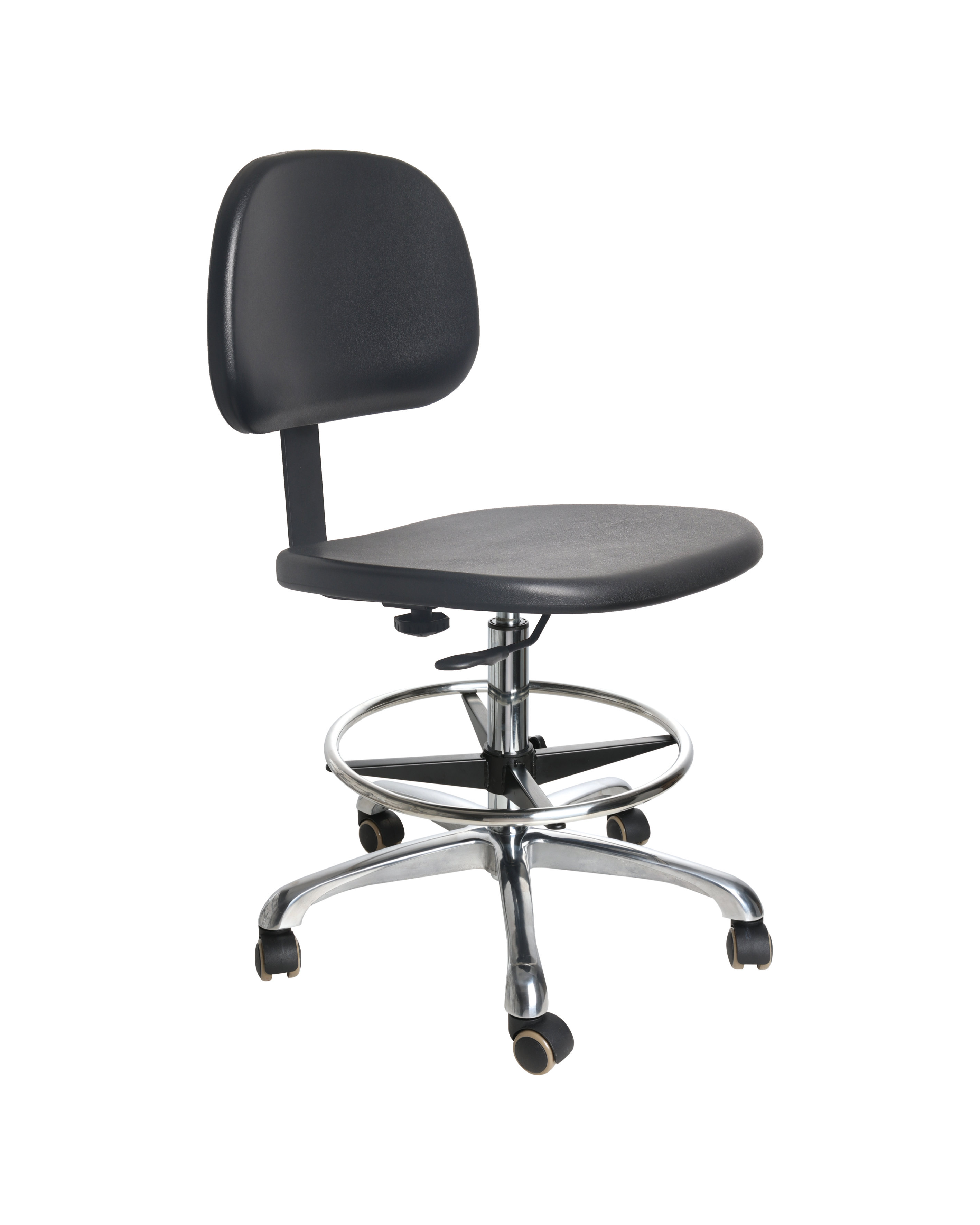 Industrial PU Adjustable Support Seating with Chrome Foot Ring and Casters Lab Seating
