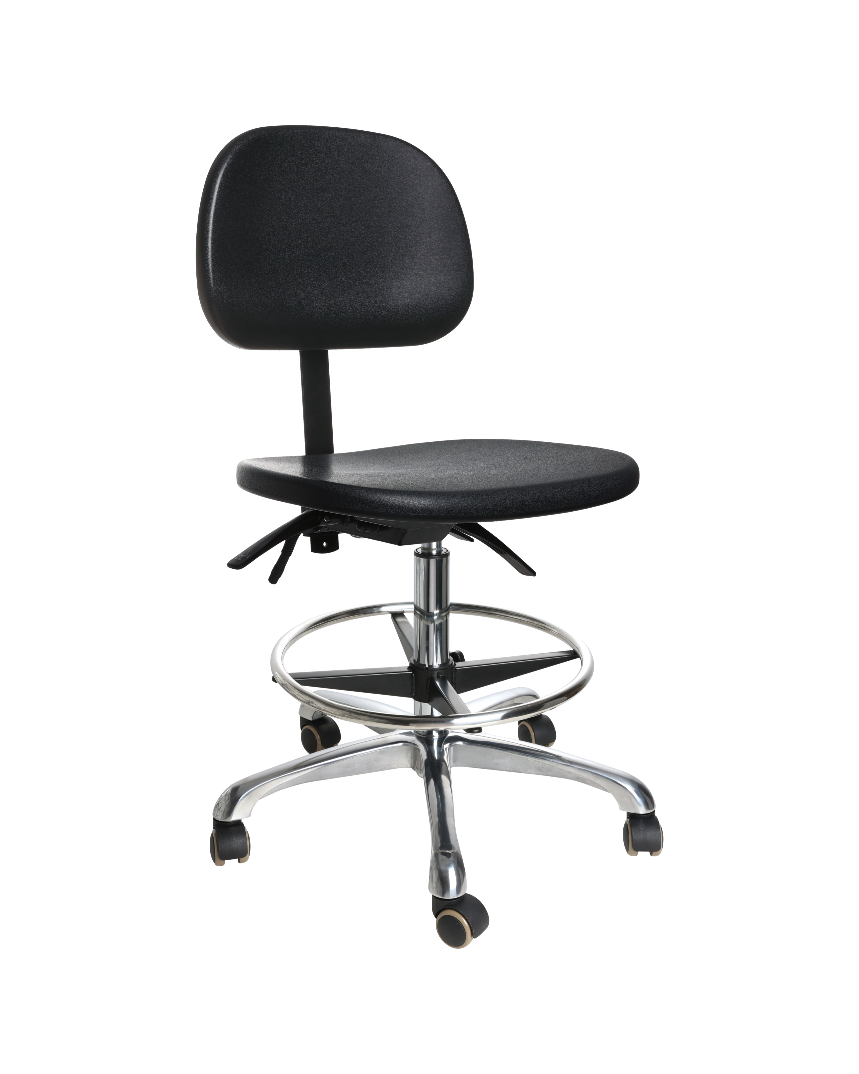 Industrial PU Adjustable Support Seating with Chrome Foot Ring and Casters Lab Seating