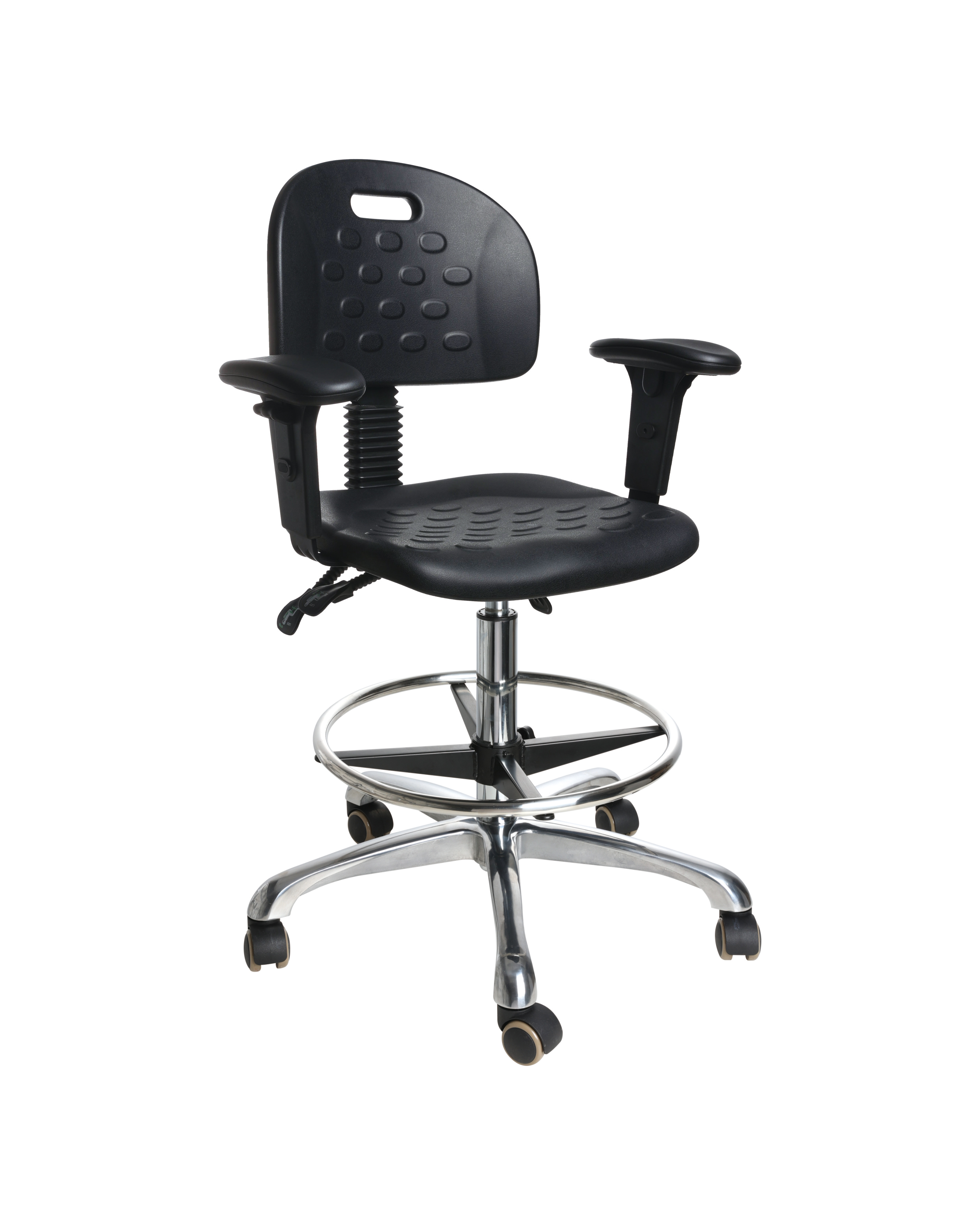 Industrial PU Adjustable Motion Seating with Chrome Foot Ring and Casters Lab Seating