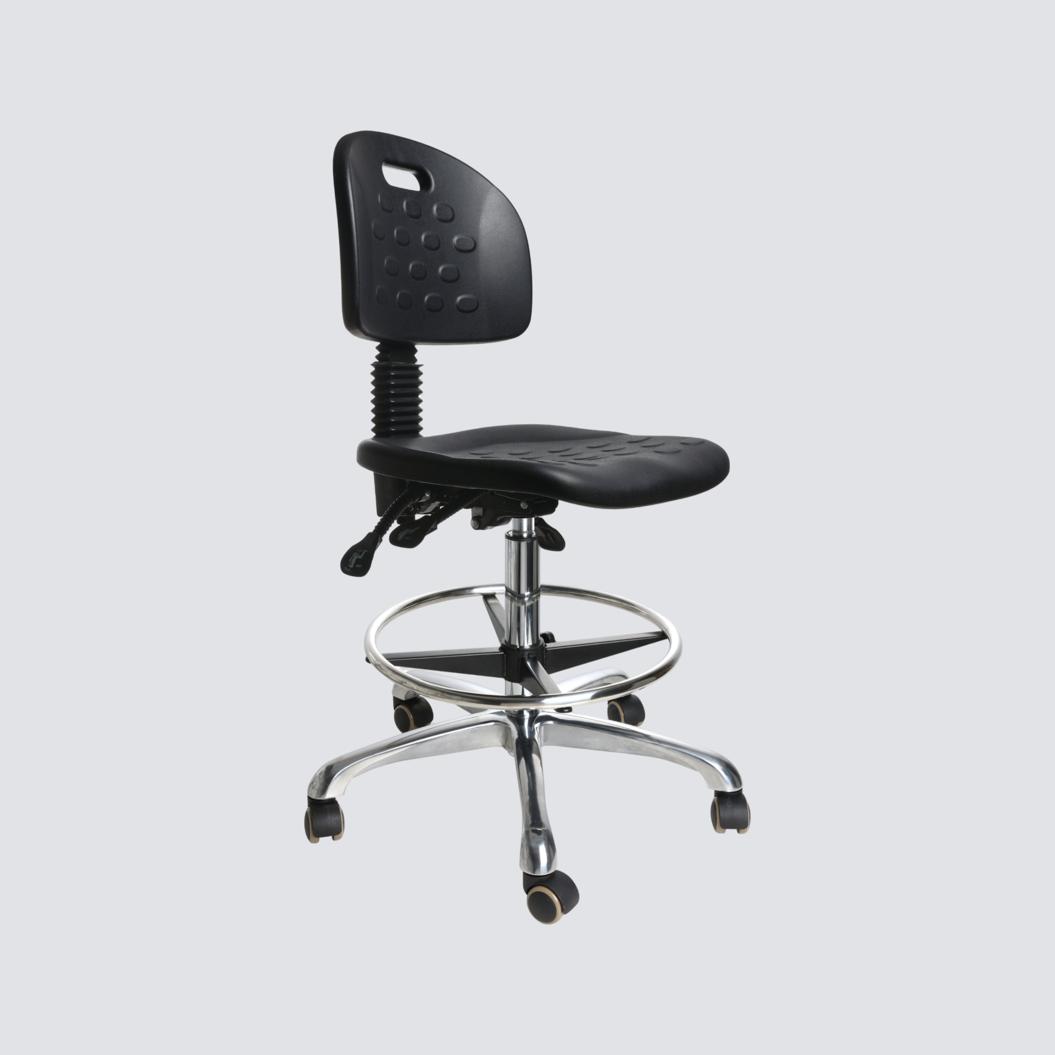 Industrial Polyurethane Casters Chrome Foot Ring Adjustable Laboratory Chair