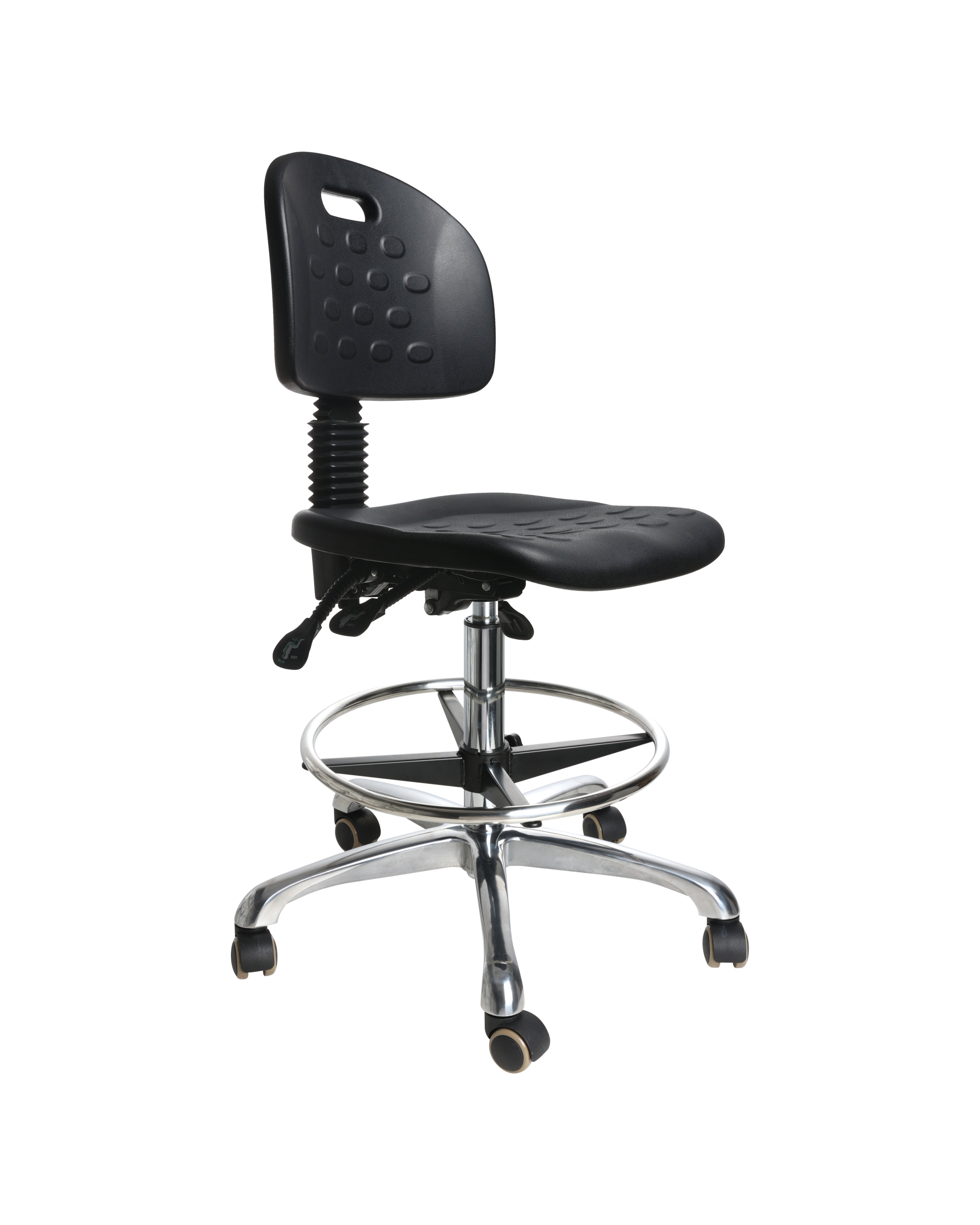 Industrial PU Adjustable Motion Seating with Chrome Foot Ring and Casters Lab Seating