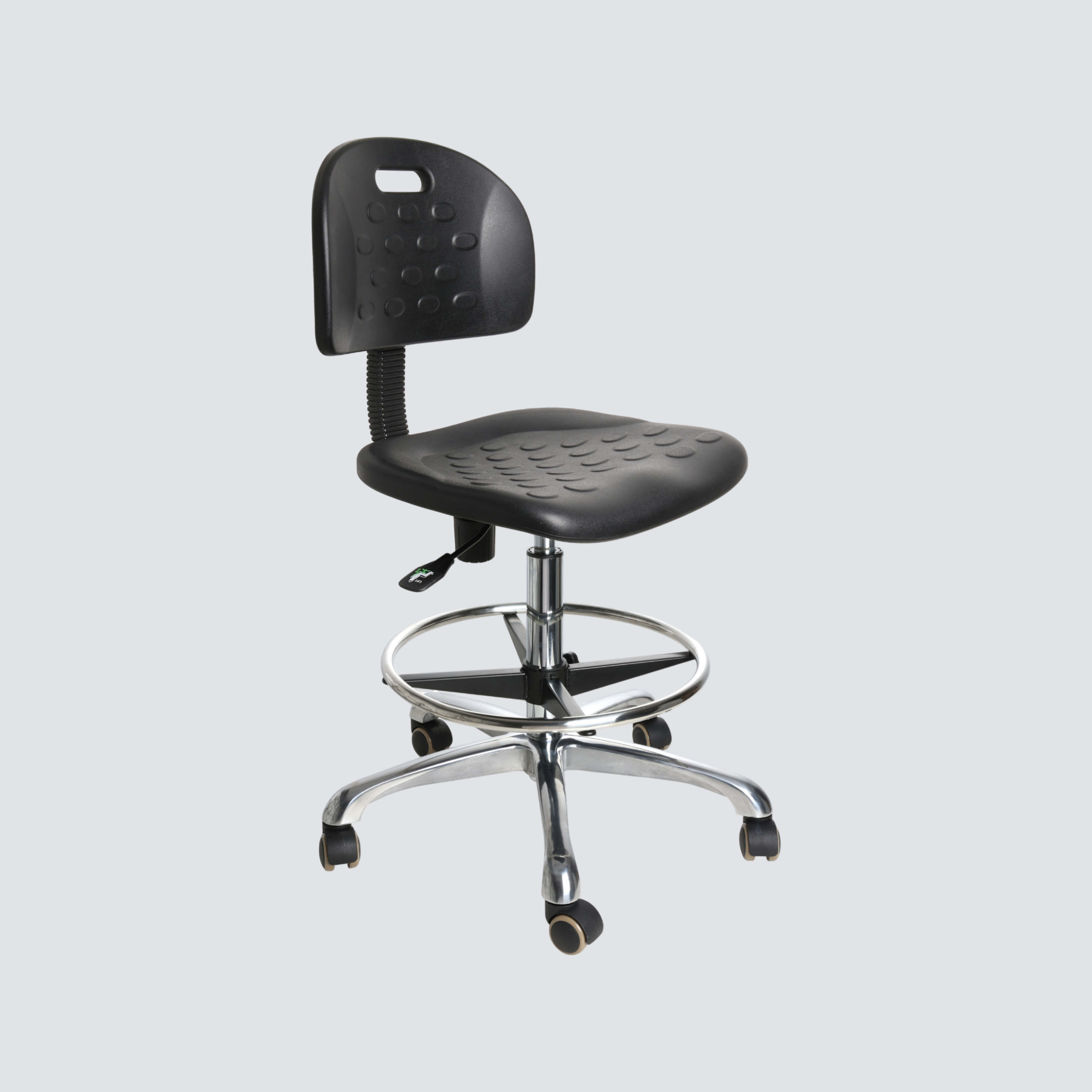 Industrial Polyurethane Adjustable with Casters Chrome Foot Ring Laboratory Chair
