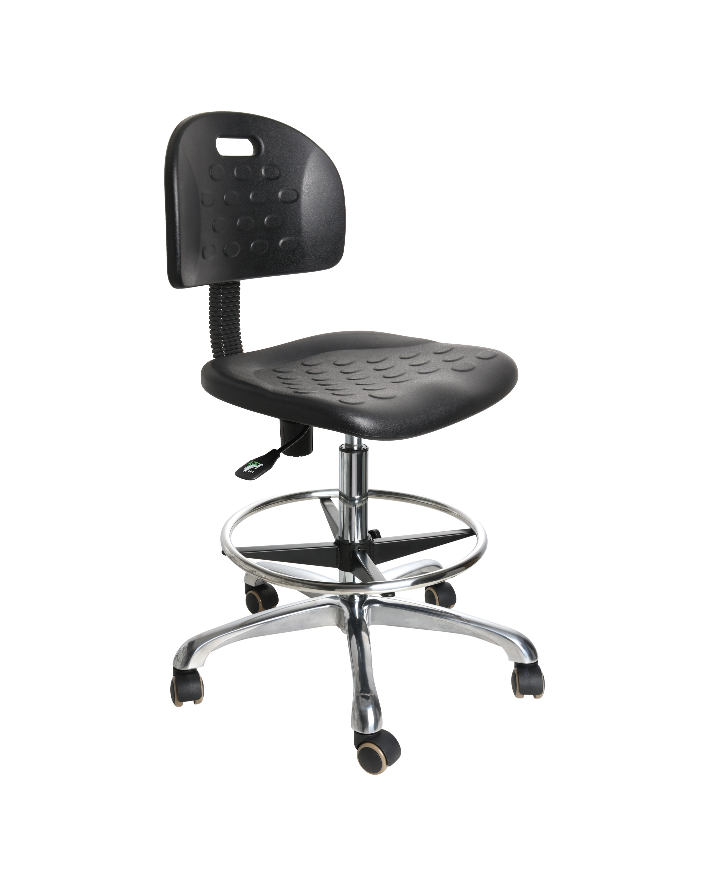 Industrial PU Adjustable Motion Seating with Chrome Foot Ring and Casters Lab Seating