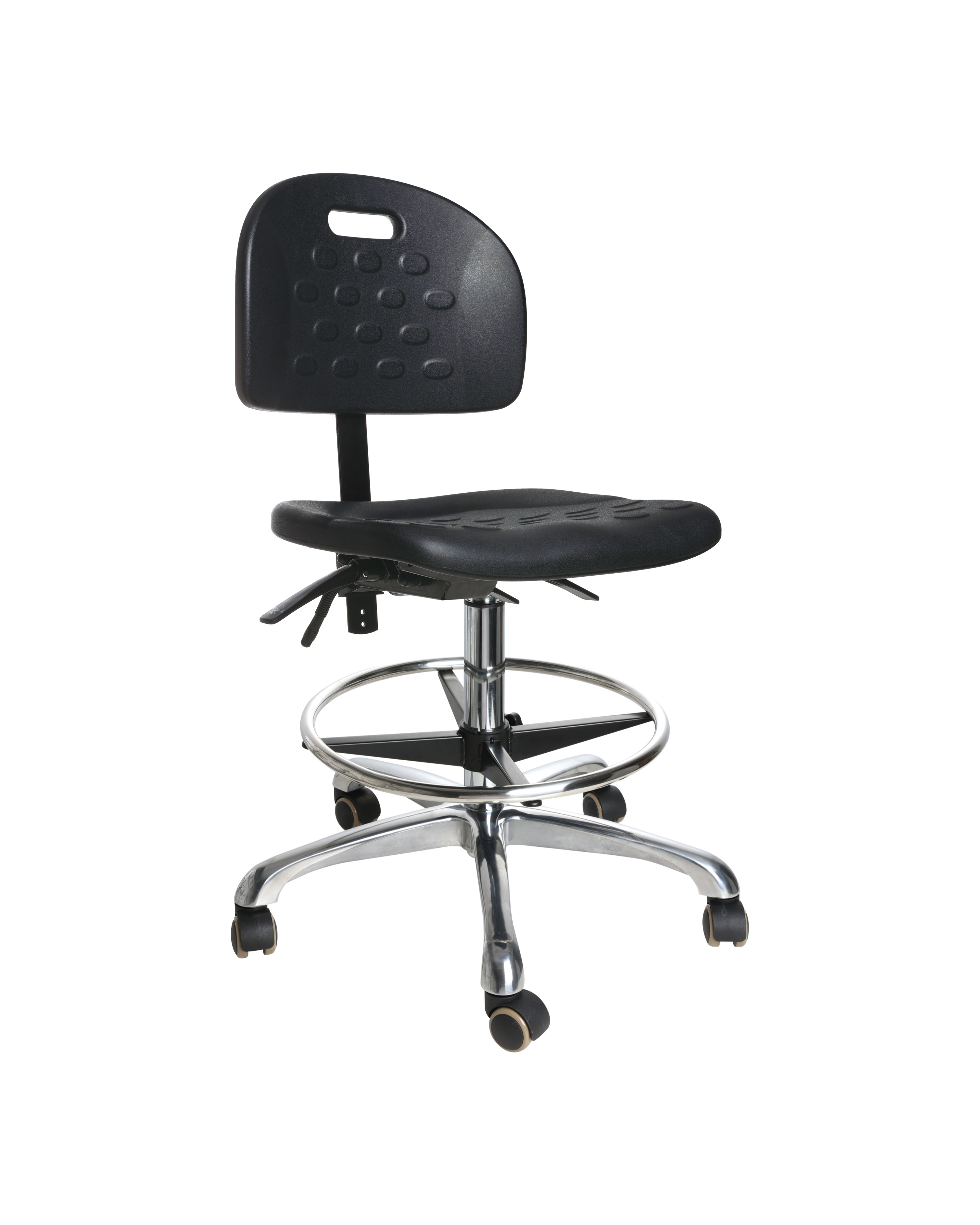 Industrial PU Adjustable Motion Seating with Chrome Foot Ring and Casters Lab Seating