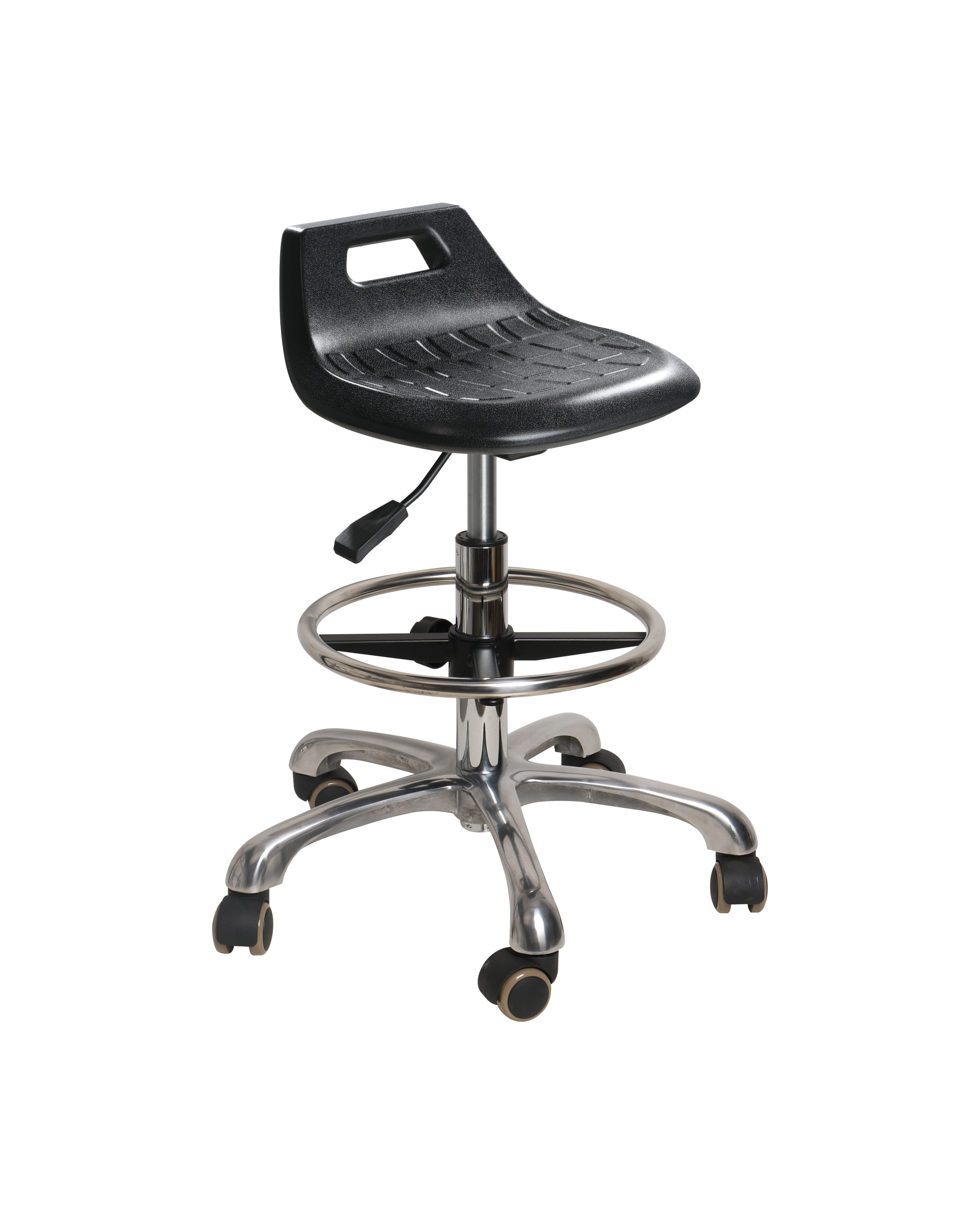 Industrial Polyurethane Advanced Seating with Chrome Foot Ring and Casters Adjustable Laboratory Chair