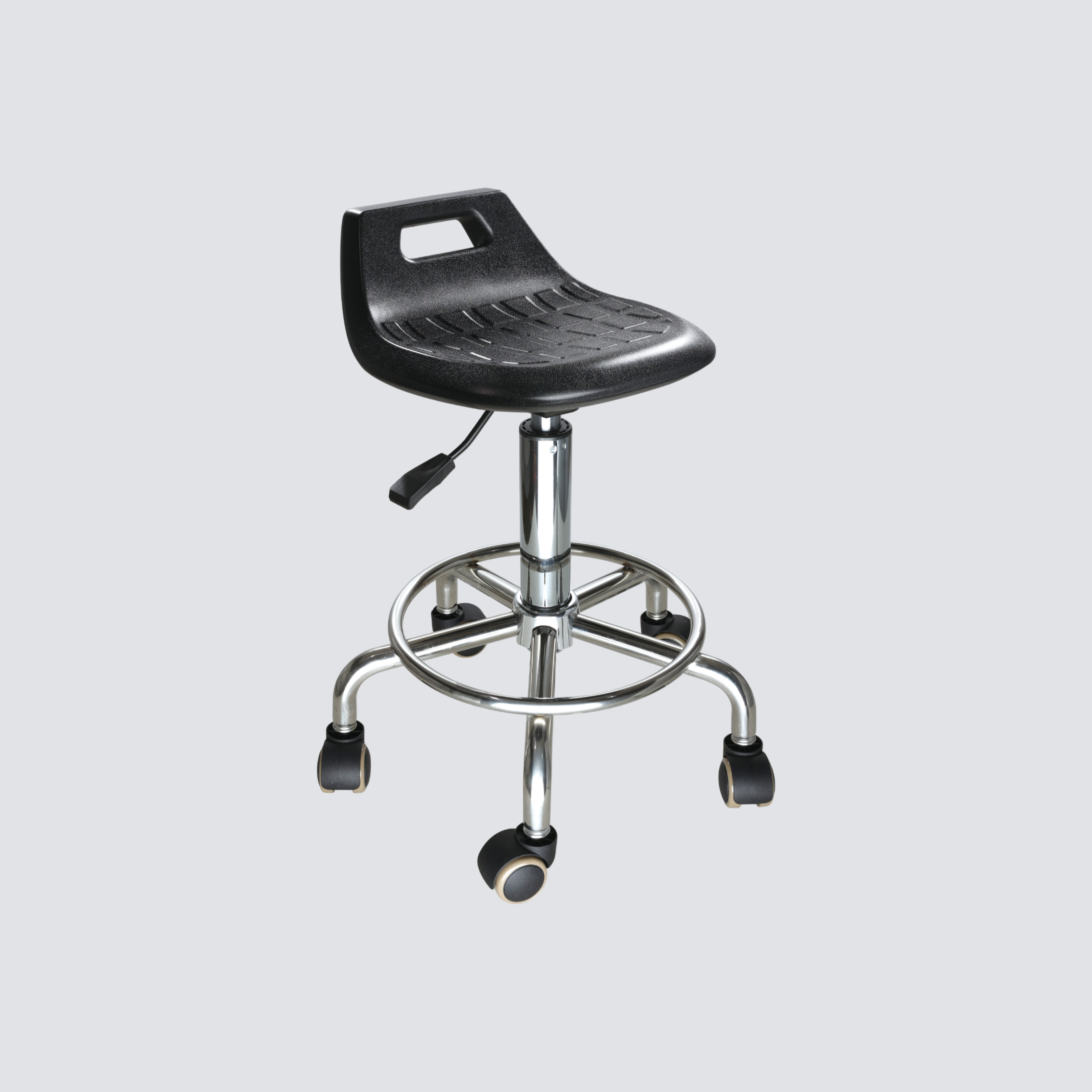 Industrial Polyurethane Adjustable with Casters Chrome Foot Ring Laboratory Stool