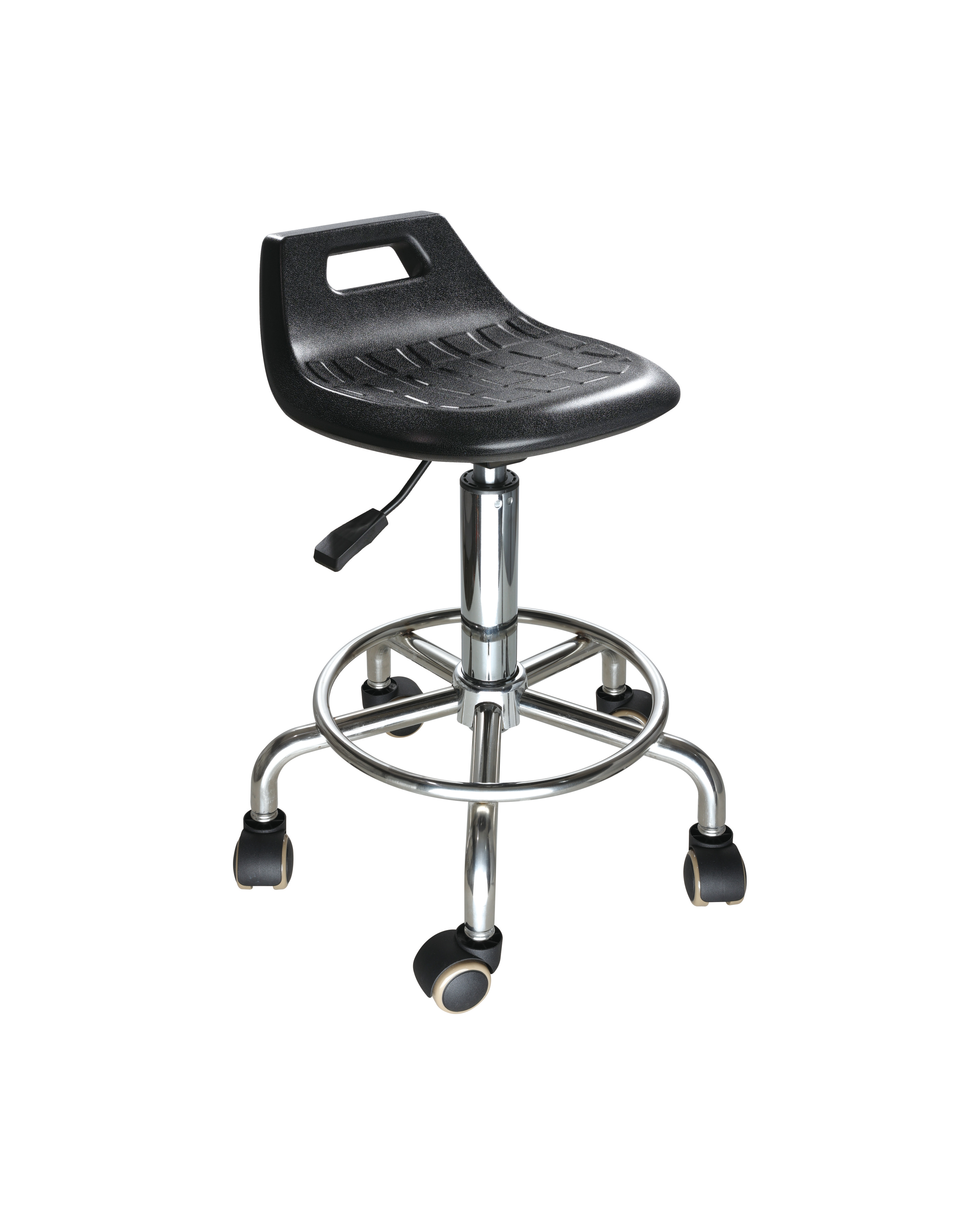 Industrial Polyurethane Advanced Seating with Chrome Foot Ring and Casters Adjustable Laboratory Chair