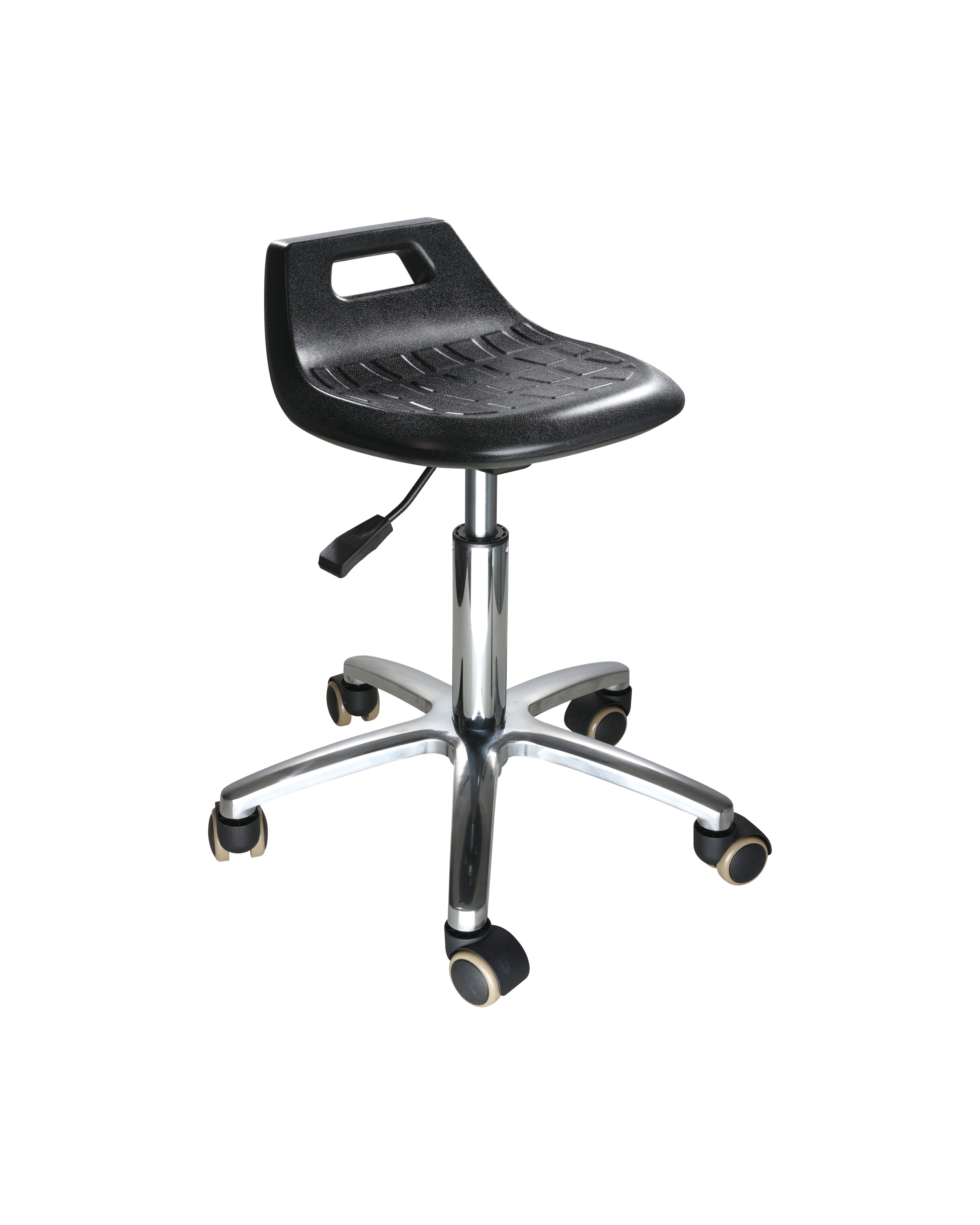 Industrial Polyurethane Stool with Chrome Foot Ring and Adjustable Height Laboratory Stool