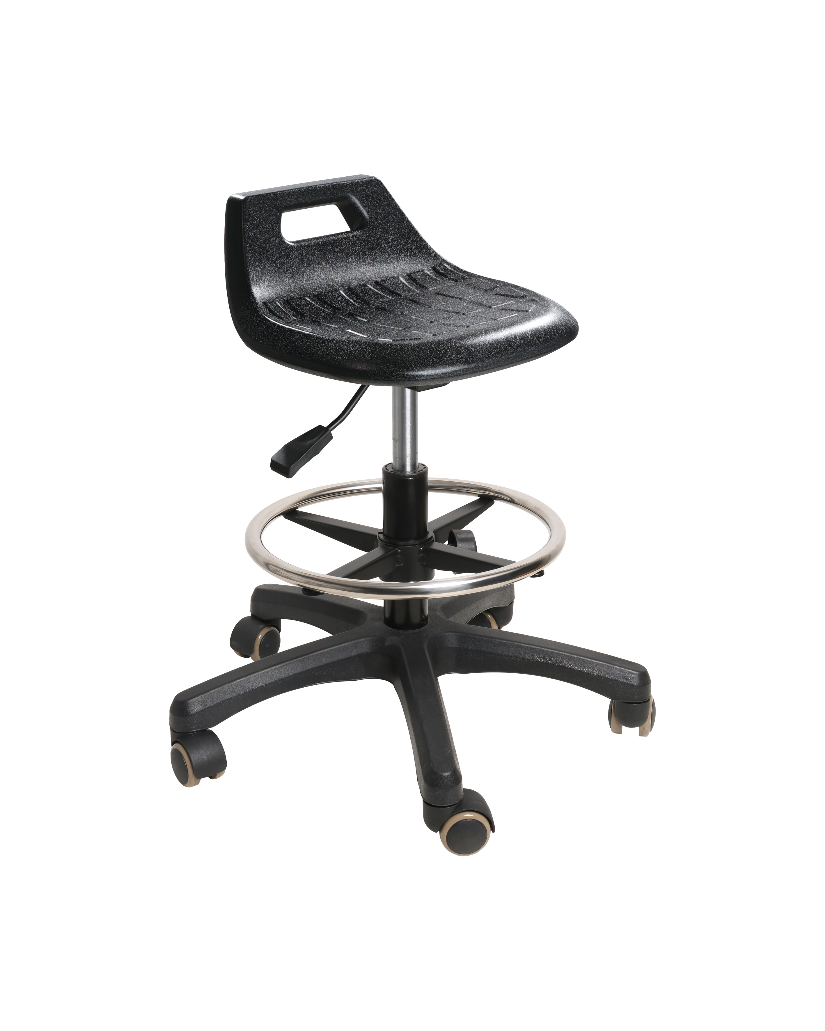 Industrial Polyurethane Advanced Seating with Chrome Foot Ring and Casters Adjustable Laboratory Chair