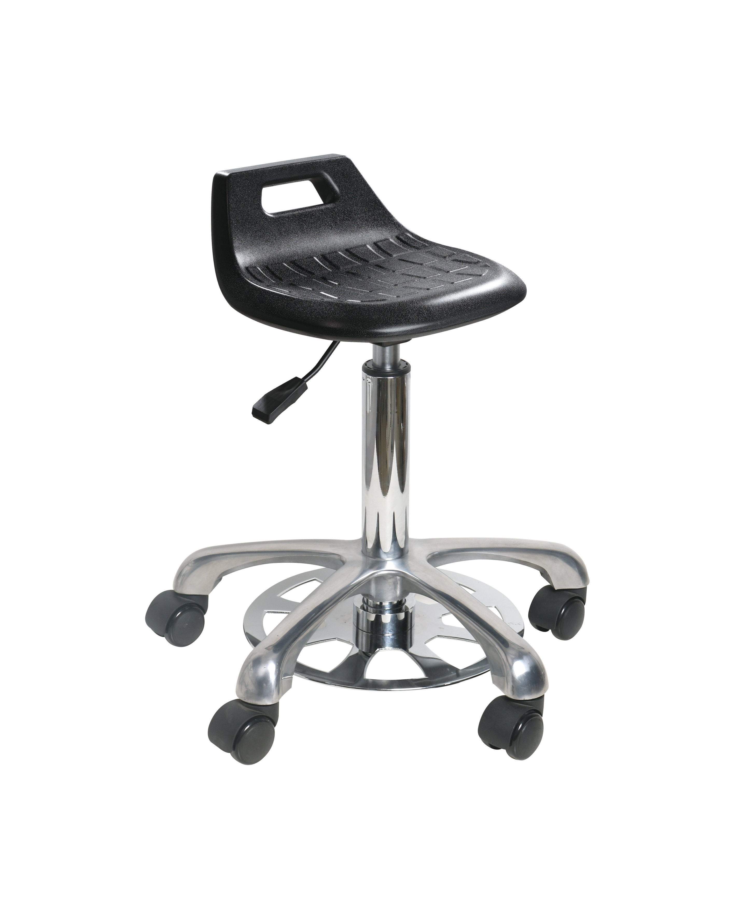 Industrial Polyurethane Stool with Chrome Foot Ring and Adjustable Height Laboratory Stool